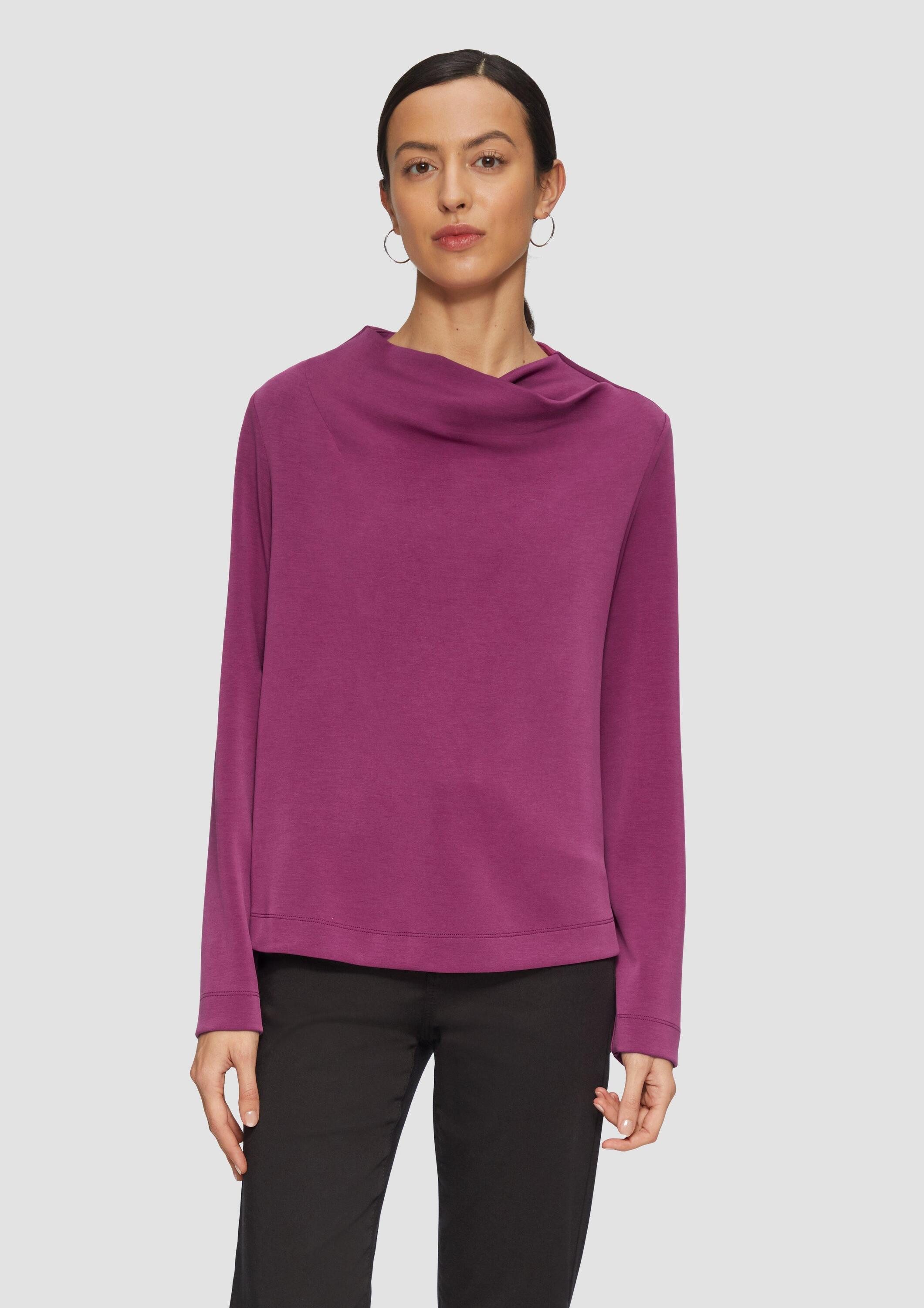 s.Oliver Sweatshirt Sweatshirt Fließendes Langarmshirt mit Wasserfall-Kragen