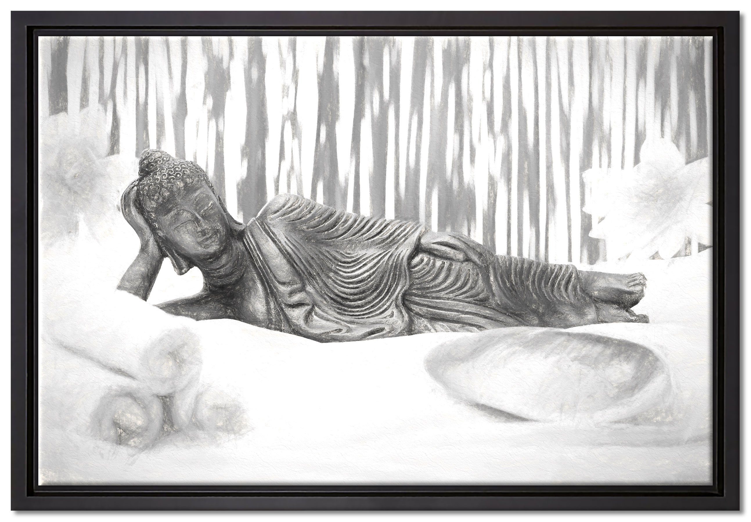 Pixxprint Leinwandbild goldener Buddha auf Handtuch Kunst, Wanddekoration (1 St), Leinwandbild fertig bespannt, in einem Schattenfugen-Bilderrahmen gefasst, inkl. Zackenaufhänger