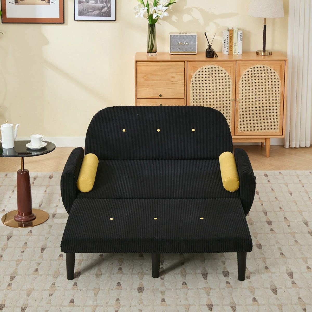 SIKAINI Sofa Relaxsessel aus Corduroy,Foam,Iron,Plastic in Schwarz, fuer Wohnzimmer, Einzelsessel, Komfortable Polsterung