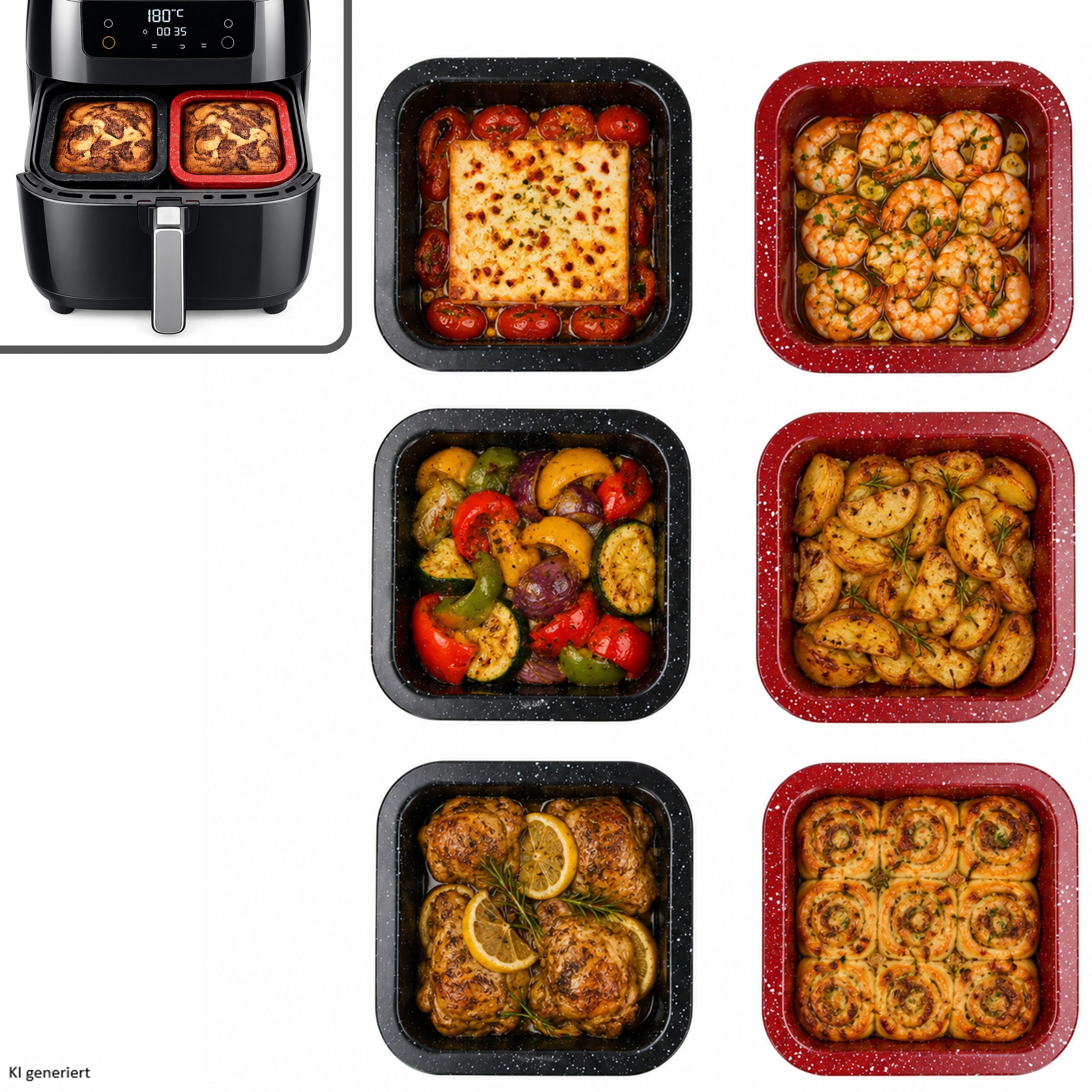 MamboCat Auflaufform 4er Set Cina Backform quadratisch 12x12cm Airfryer Backofen Auflauf, Stahl
