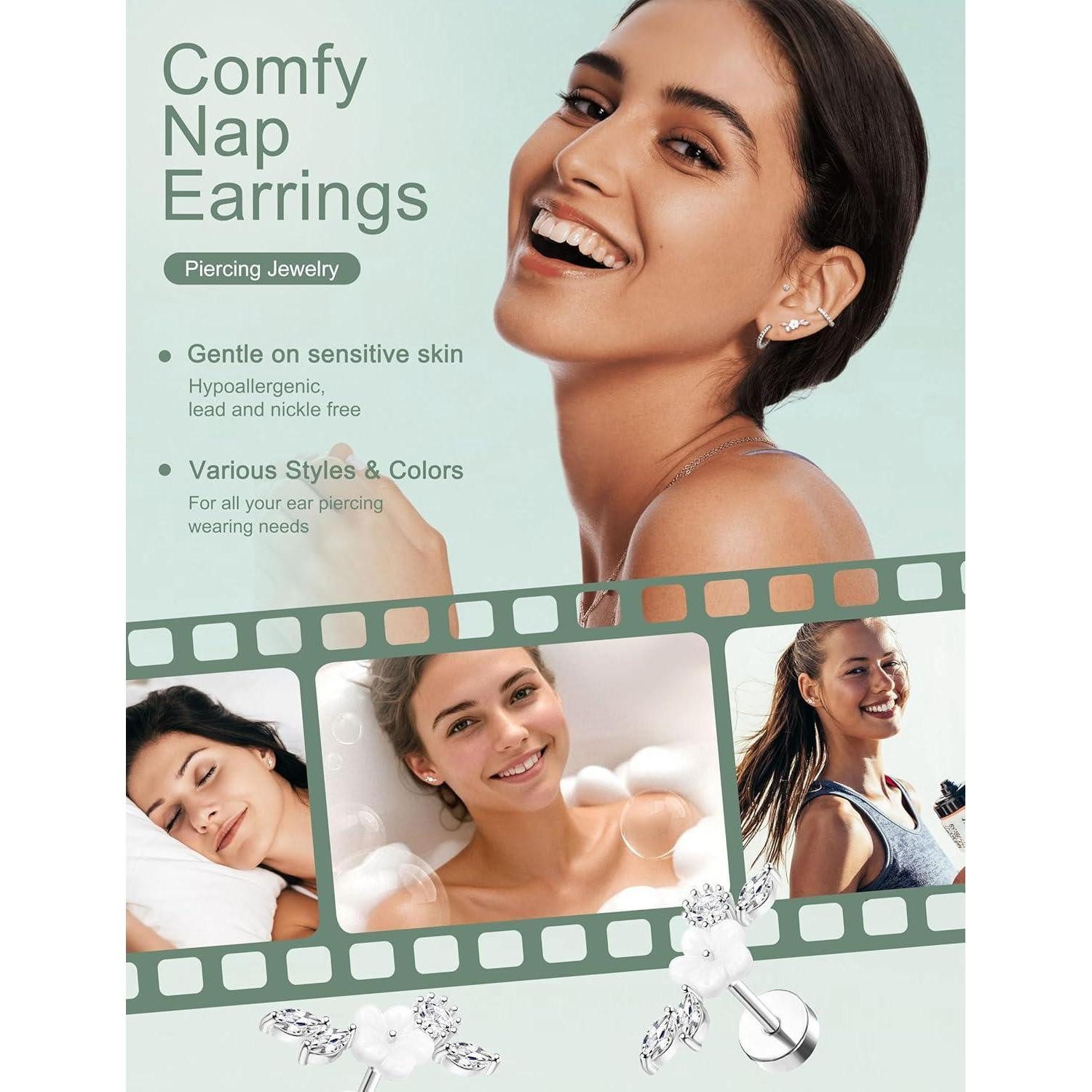 Adramata Piercing-Set 12Pcs Helix Piercings Set Chirurgenstahl Ohrringe CZ Ohrstecker Tragus
