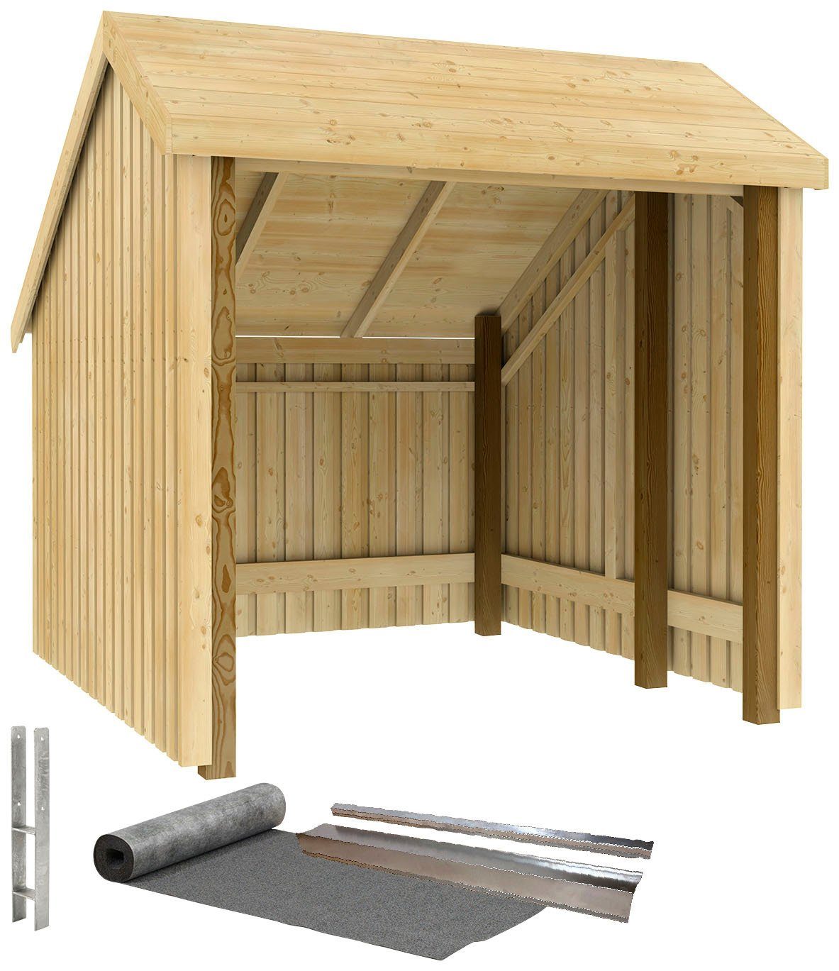 cm, offen, BxT: Gartenhaus, inkl. 248x229 Dachpappe/Aluleisten/H-Pfostenfüße PLUS (Packung), Fahrradunterstand