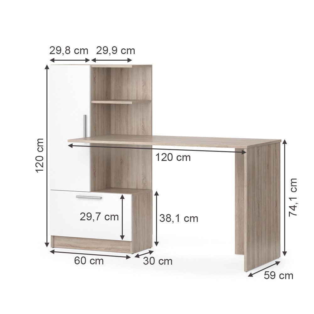 Vicco Schreibtisch Tomy, Sonoma/Weiß, 150 x 59 cm (1-St)