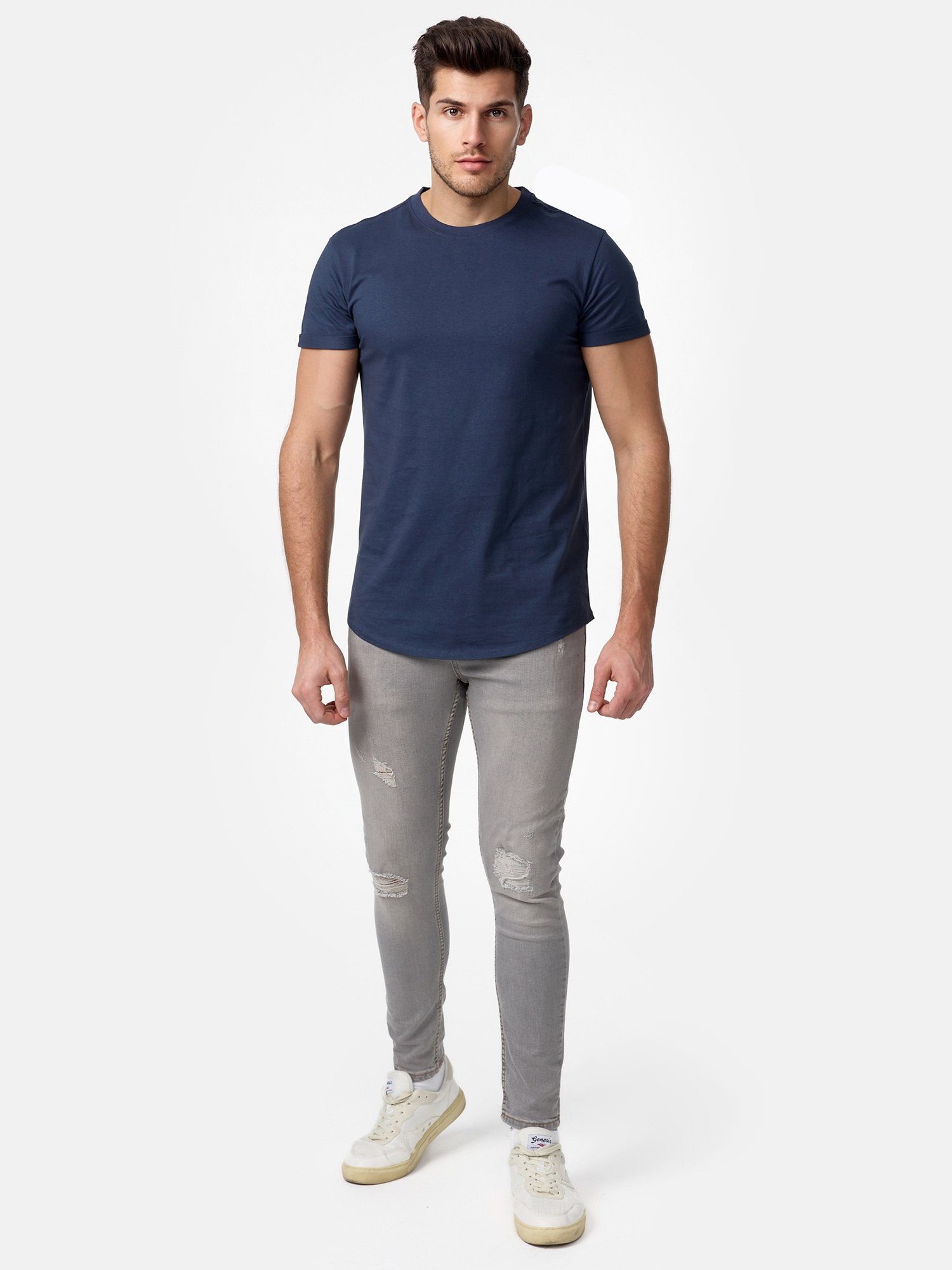 T-Shirt Herren Rundhalsshirt Tazzio navy E105 Basic