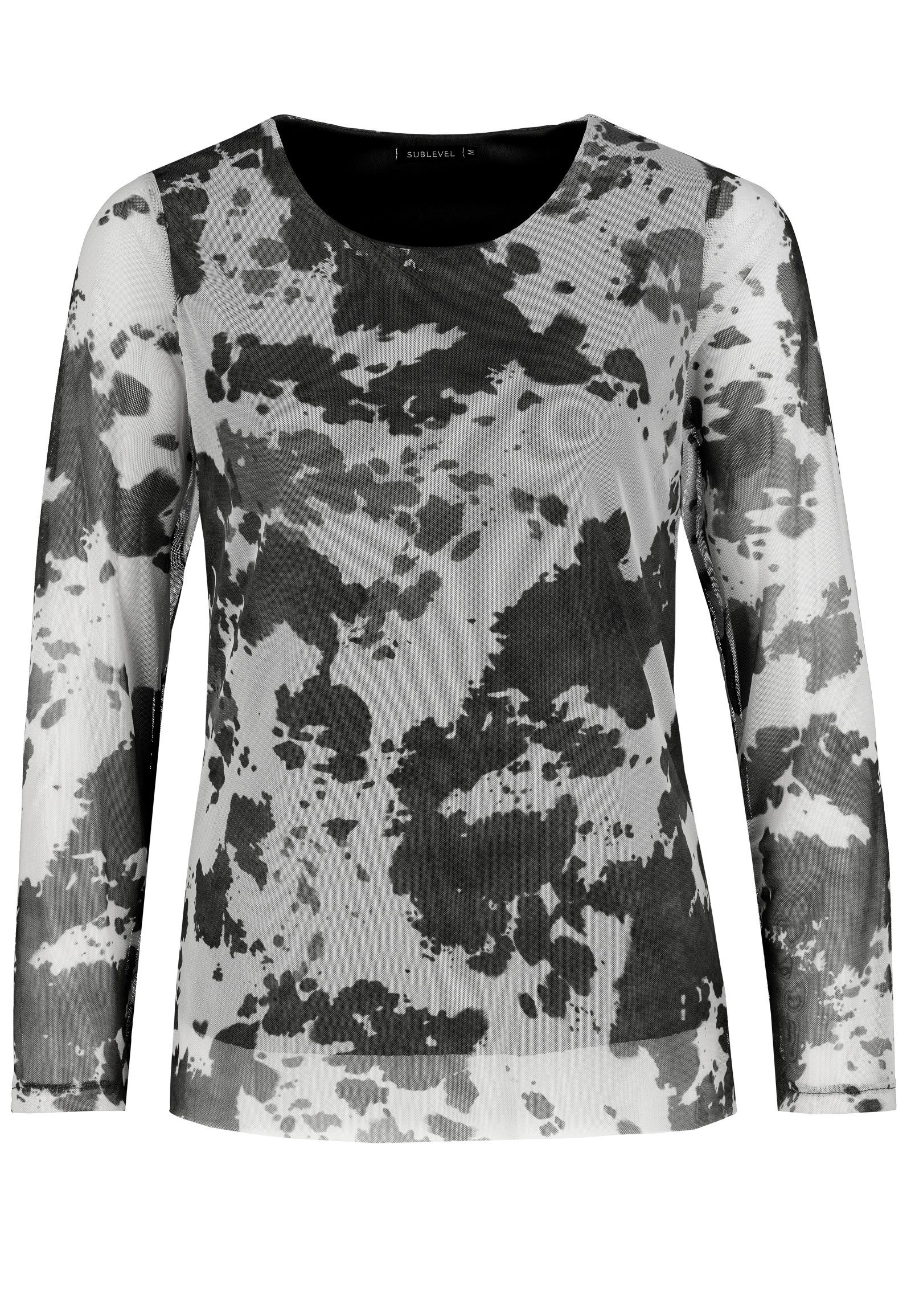 SUBLEVEL Langarmbluse Damen Netz Bluse halb gefüttert Rundhals günstig online kaufen