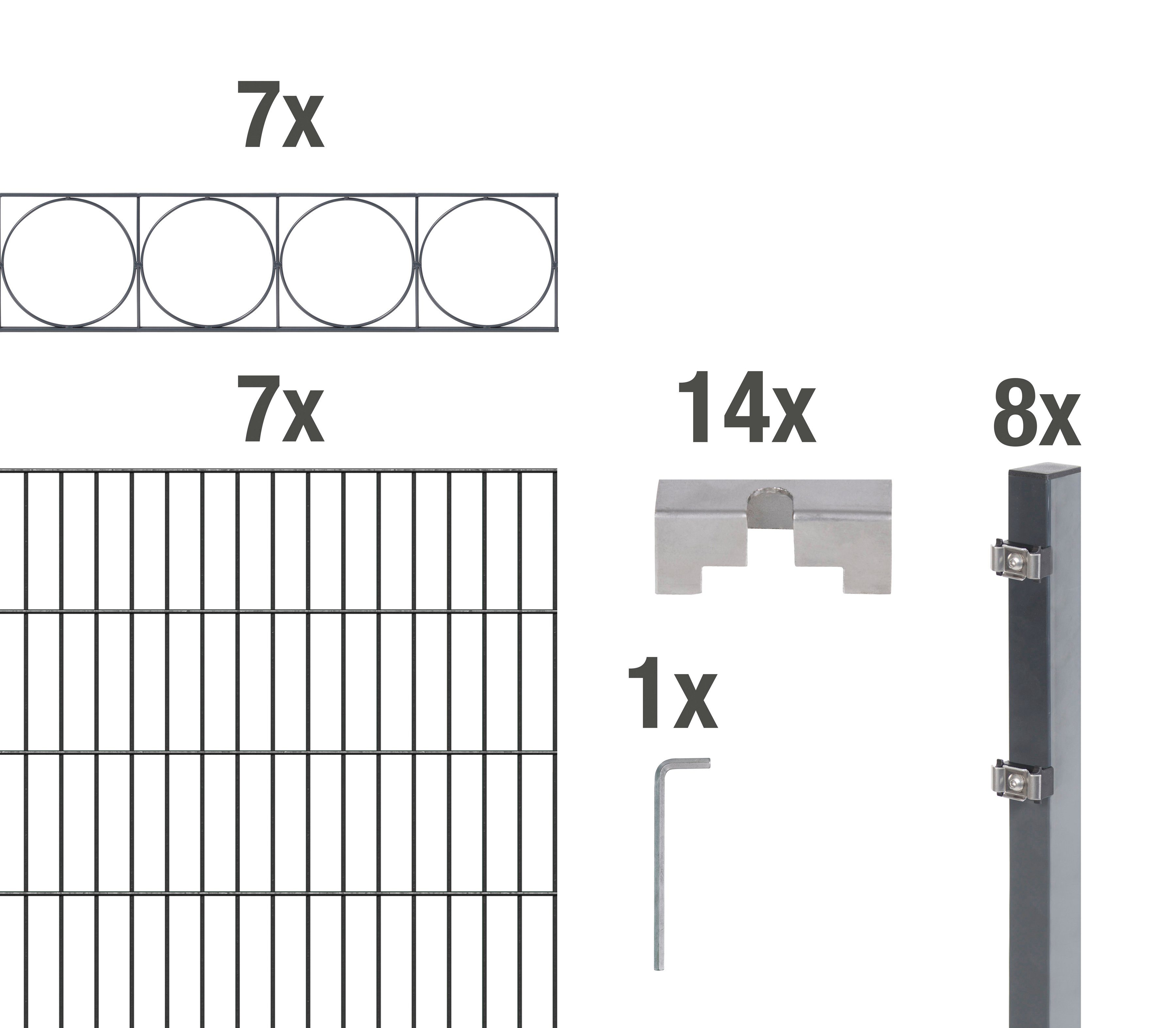 Alberts Doppelstabmattenzaun mit verschiedenen Dekorelementen, (Set), anthrazit, Höhe: 100-160cm, Gesamtlänge: 10-20m, zum Einbetonieren