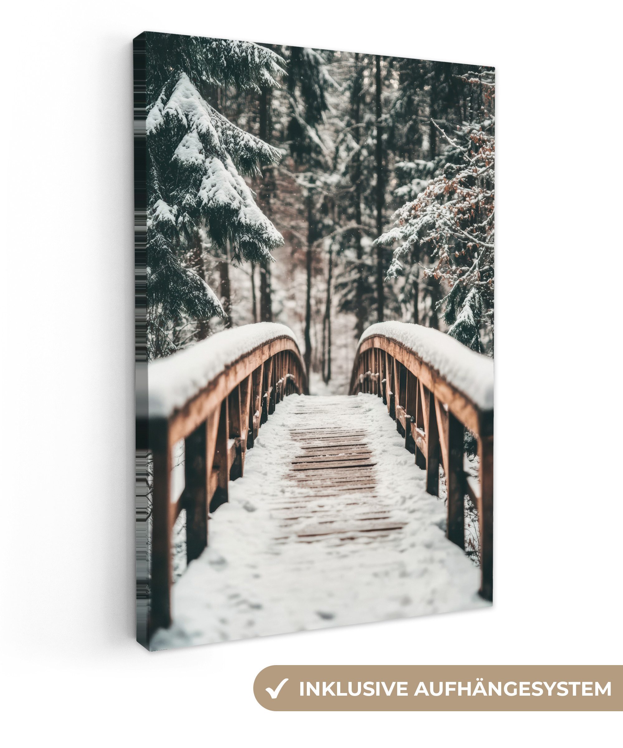OneMillionCanvasses® Leinwandbild Brücke - Winterlandschaft - günstig online kaufen