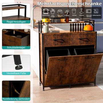 TWSOUL Sideboard Küchenschrank, Ausziehbarer Abfallschrank mit 2 Schubladen und Regal