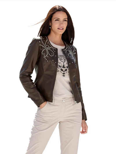 Amy Vermont Lederjacke • schokobraun • mit stylischem Nietendekor