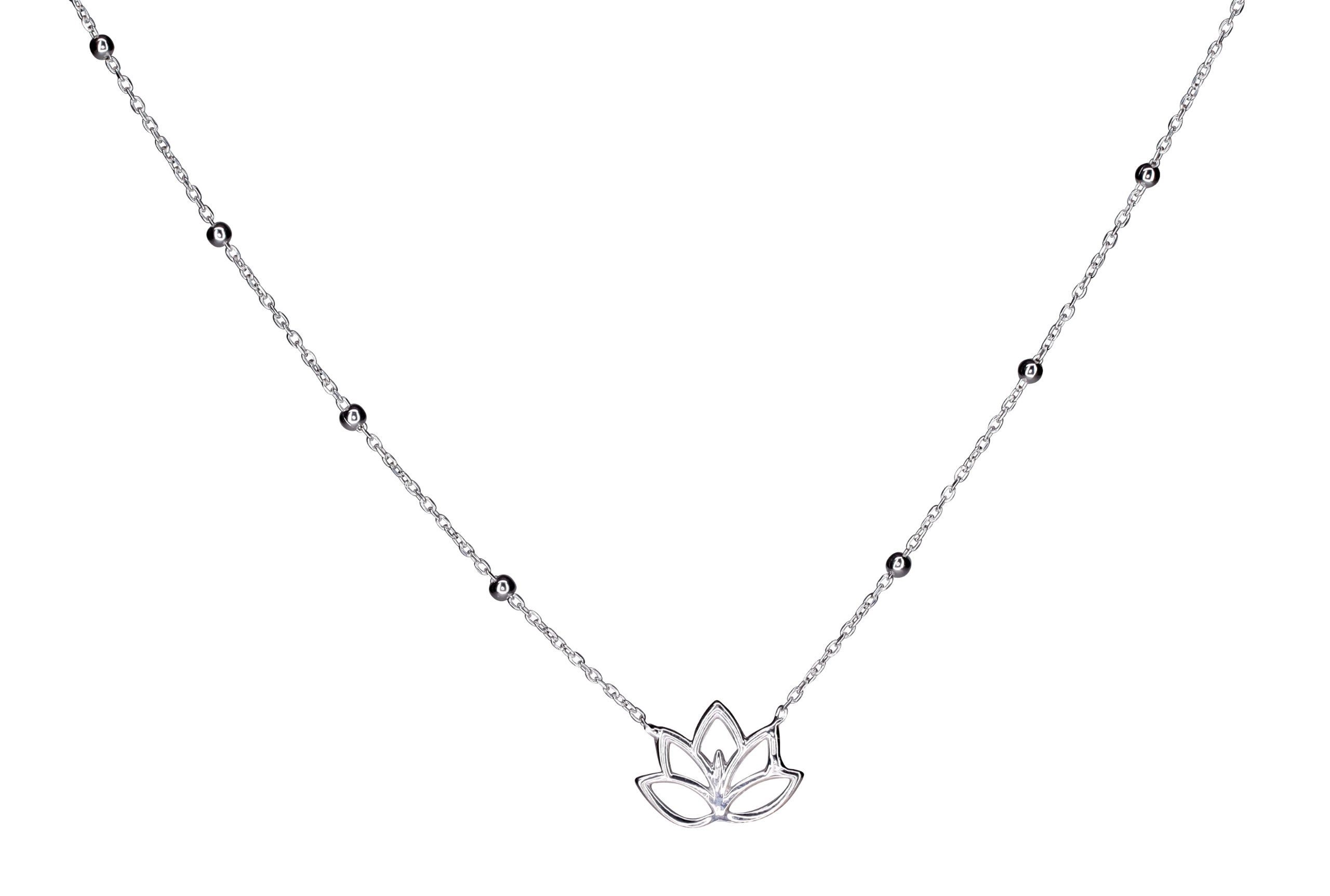 SILBERMOOS Statementkette Feine Lotusblüten-Kette, 925 Sterling Silber