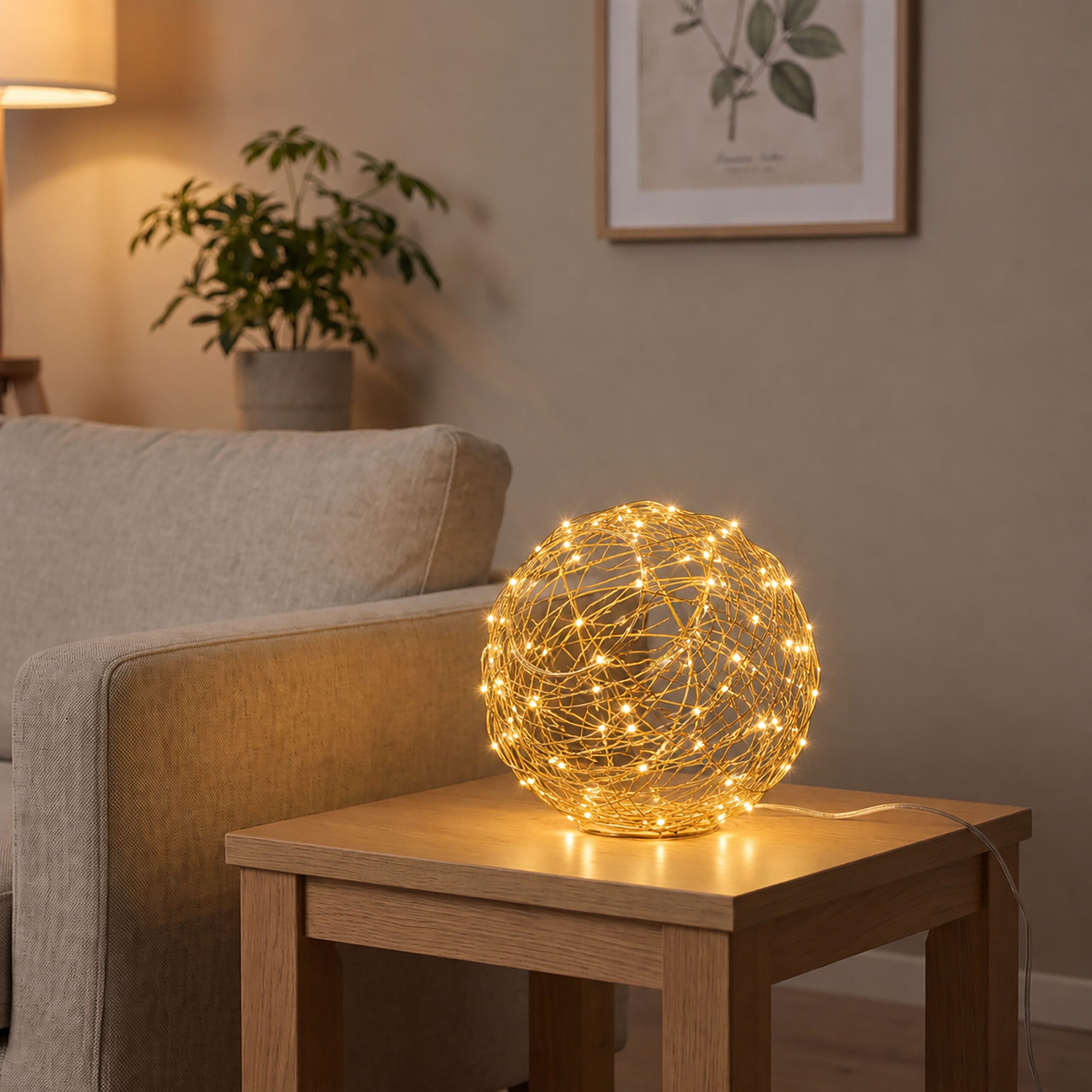 relaxdays LED Kugelleuchte LED Dekokugel 20 cm, Automatische Abschaltung nach 6 Stunden, warmweiße LEDs, warmweiß, gold – Bild 2 von 5