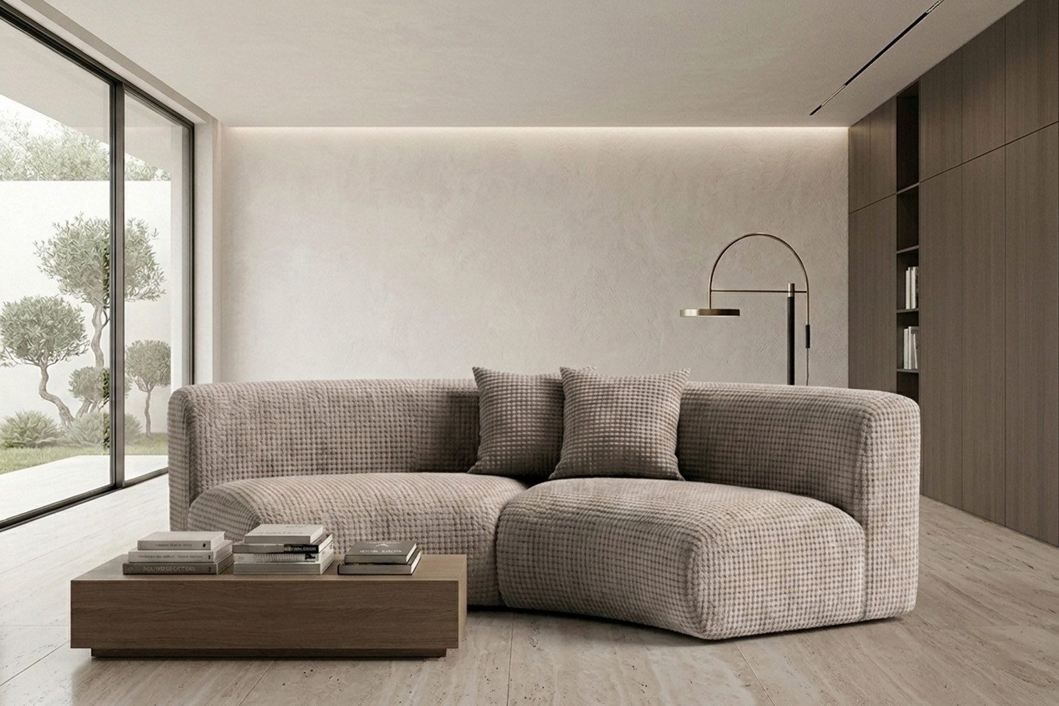 Kaiser Möbel Sofa Round für das Wohnzimmer aus Chenille-Stoff Cremona GRETA