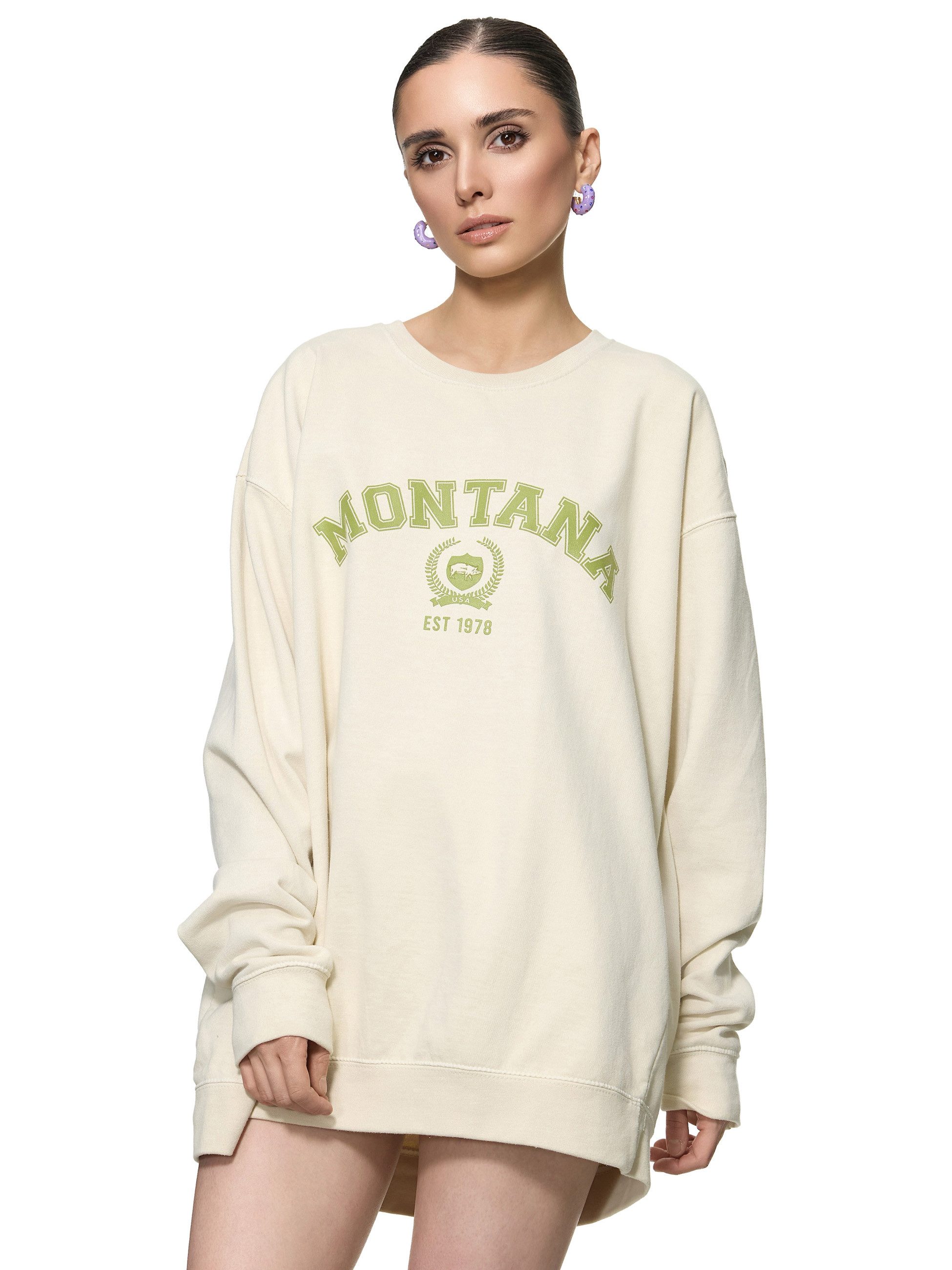 Worldclassca Sweatshirt Worldclassca Oversized Sweatshirt MONTANA Print Langarm Pullover PRINT - MONTANA