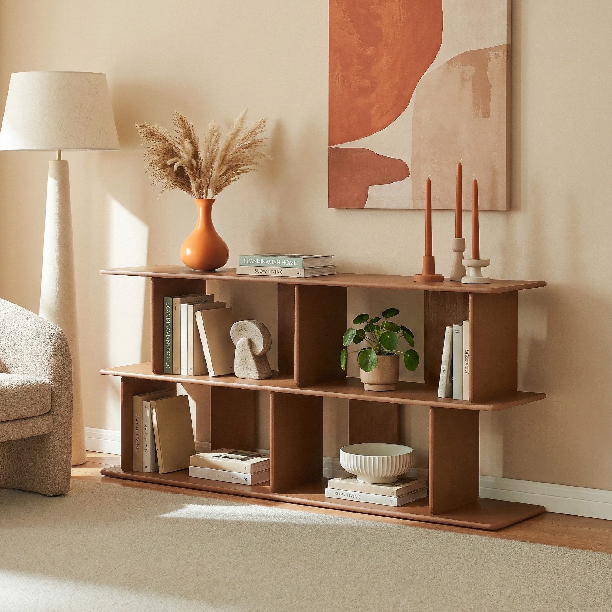 en.casa Standregal, »Gäljami« 160 x 35 x 74 cm mit 4 offenen Fächern Walnussoptik