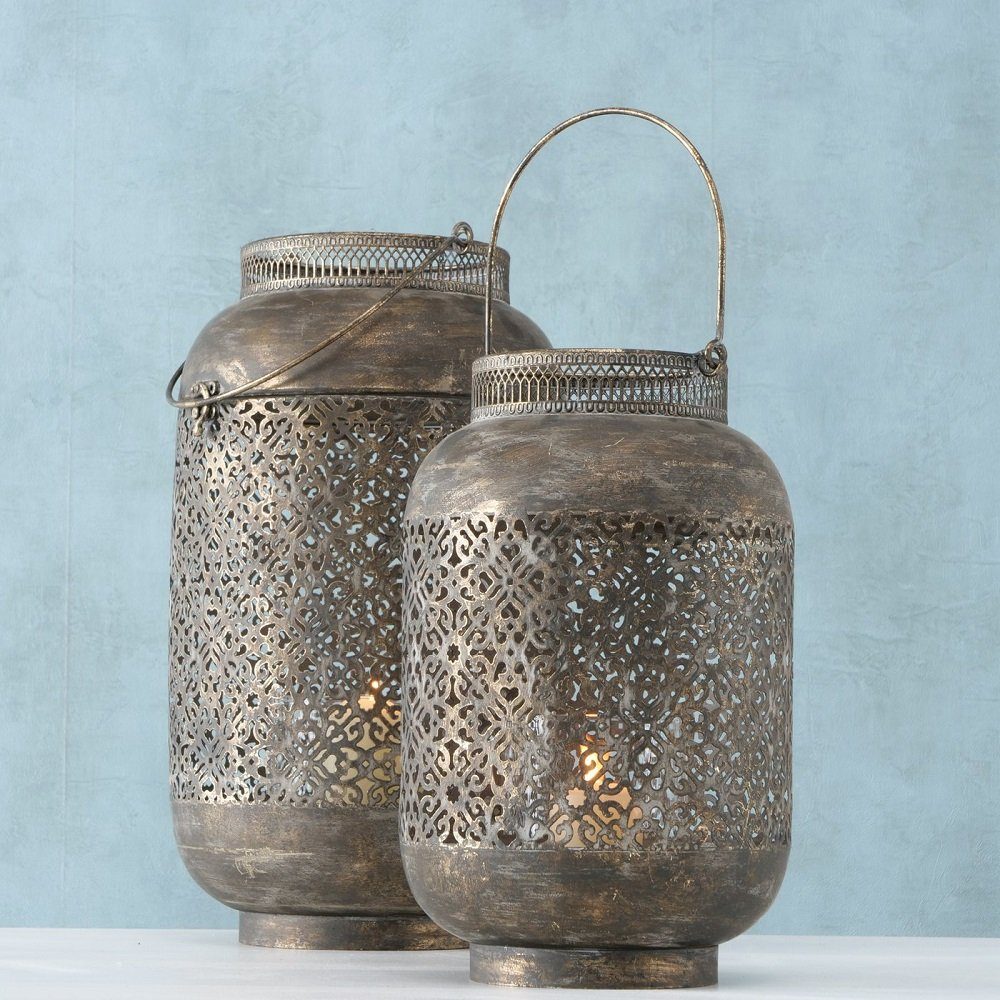 Boltze Windlicht set 2-delig (antiek goud, klassieke stijl, hoogte 15-22 cm, decoratie voor tuin/serre/woning) 2003871