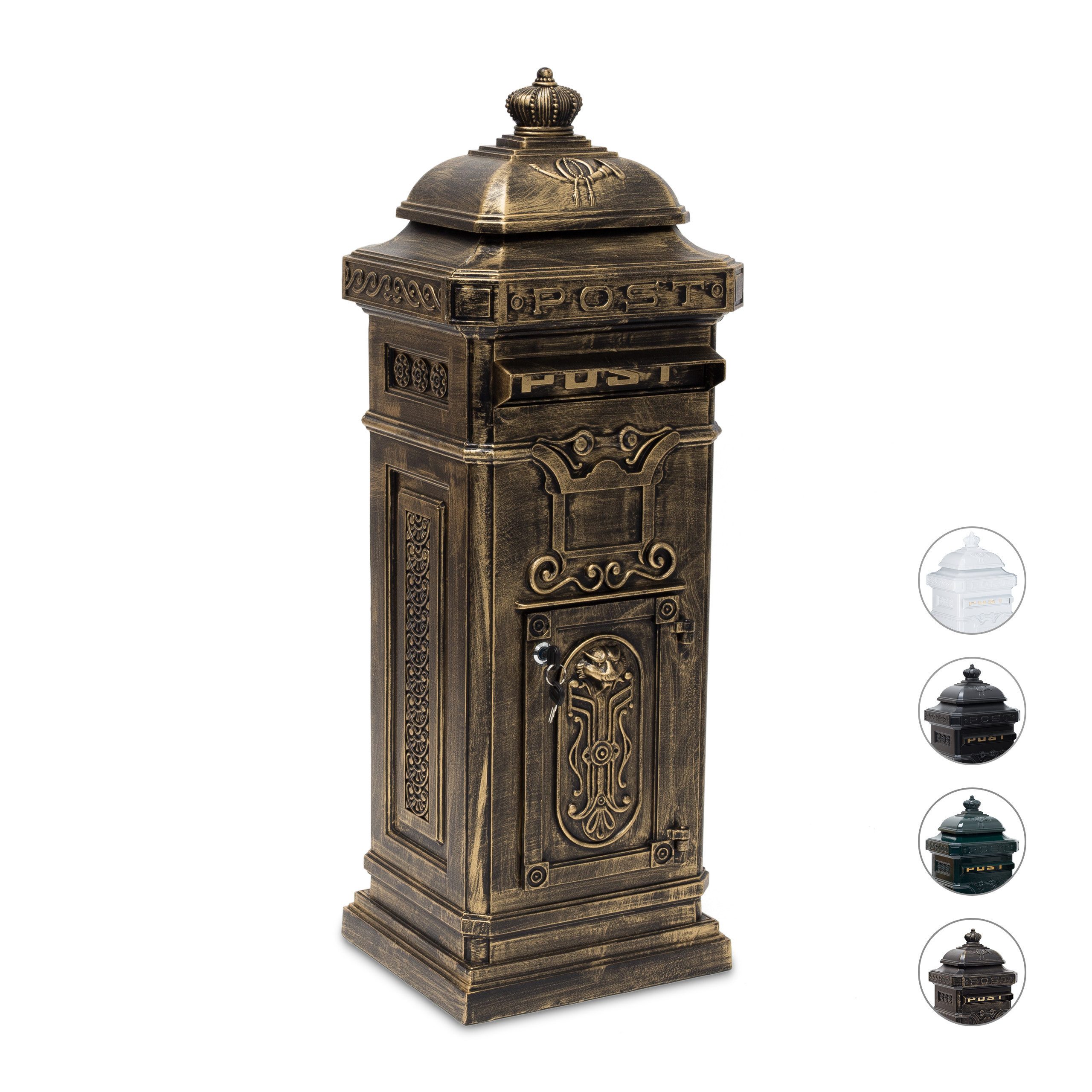 relaxdays Briefkasten Standbriefkasten Antik, gold