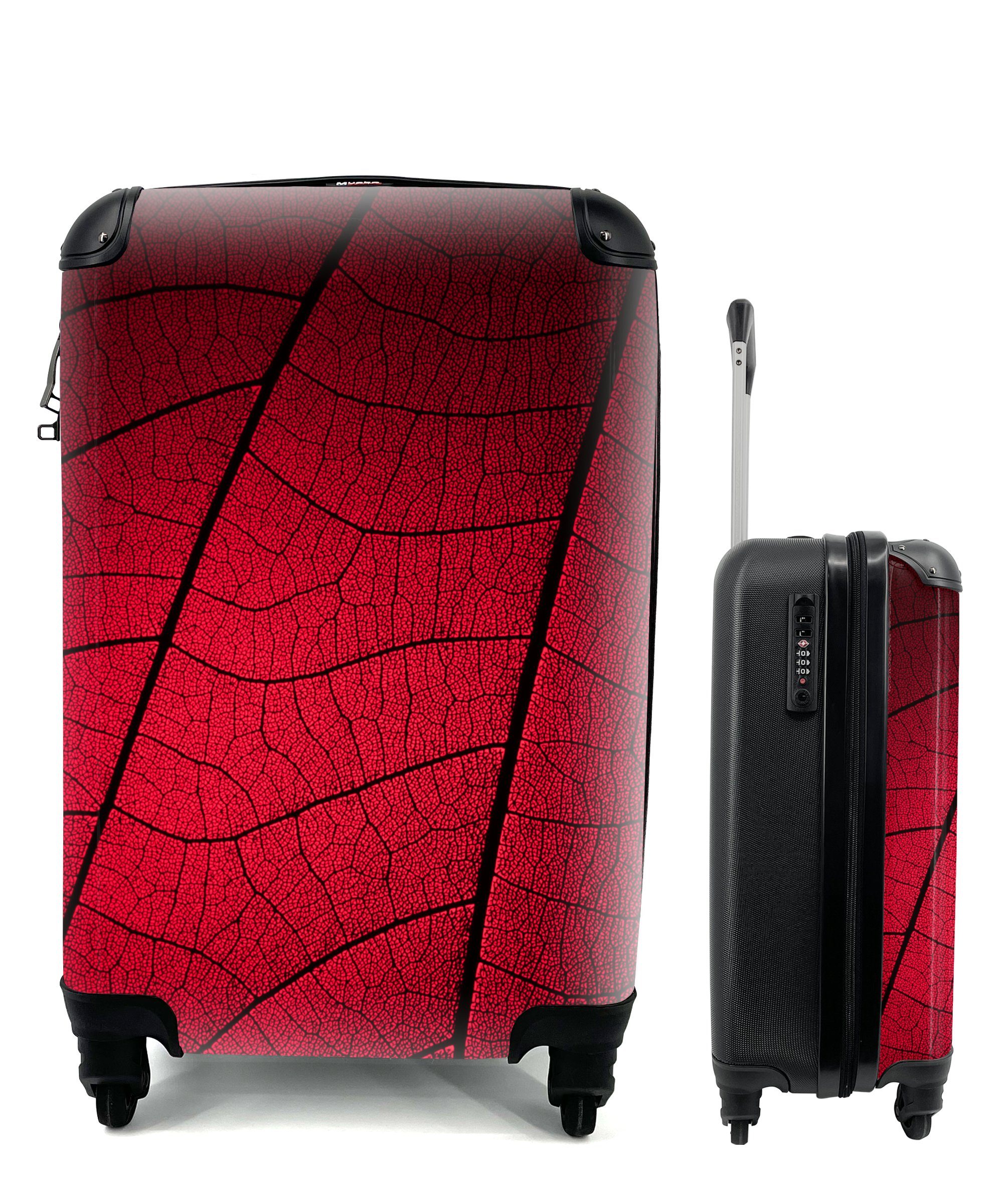 MuchoWow Handgepäckkoffer Rote Blätter mit Rollen, Ferien, Handgepäck Reisetasche für rollen, Reisekoffer mit 4 Trolley, Adern, vielen