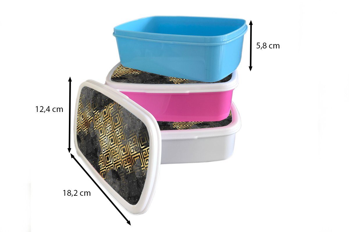 Brotdose - für Muster, Gold Kinder, Snackbox, MuchoWow Lunchbox rosa Kunststoff, Erwachsene, Mädchen, - Kunststoff (2-tlg), Marmor Brotbox
