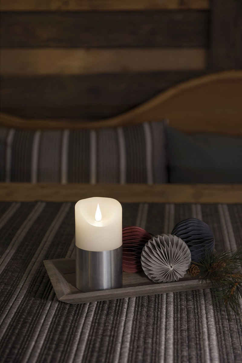 KONSTSMIDE LED-Kerze Weihnachtsdeko (1-tlg), LED Echtwachskerze, weiß, mit silberfarbener Banderole