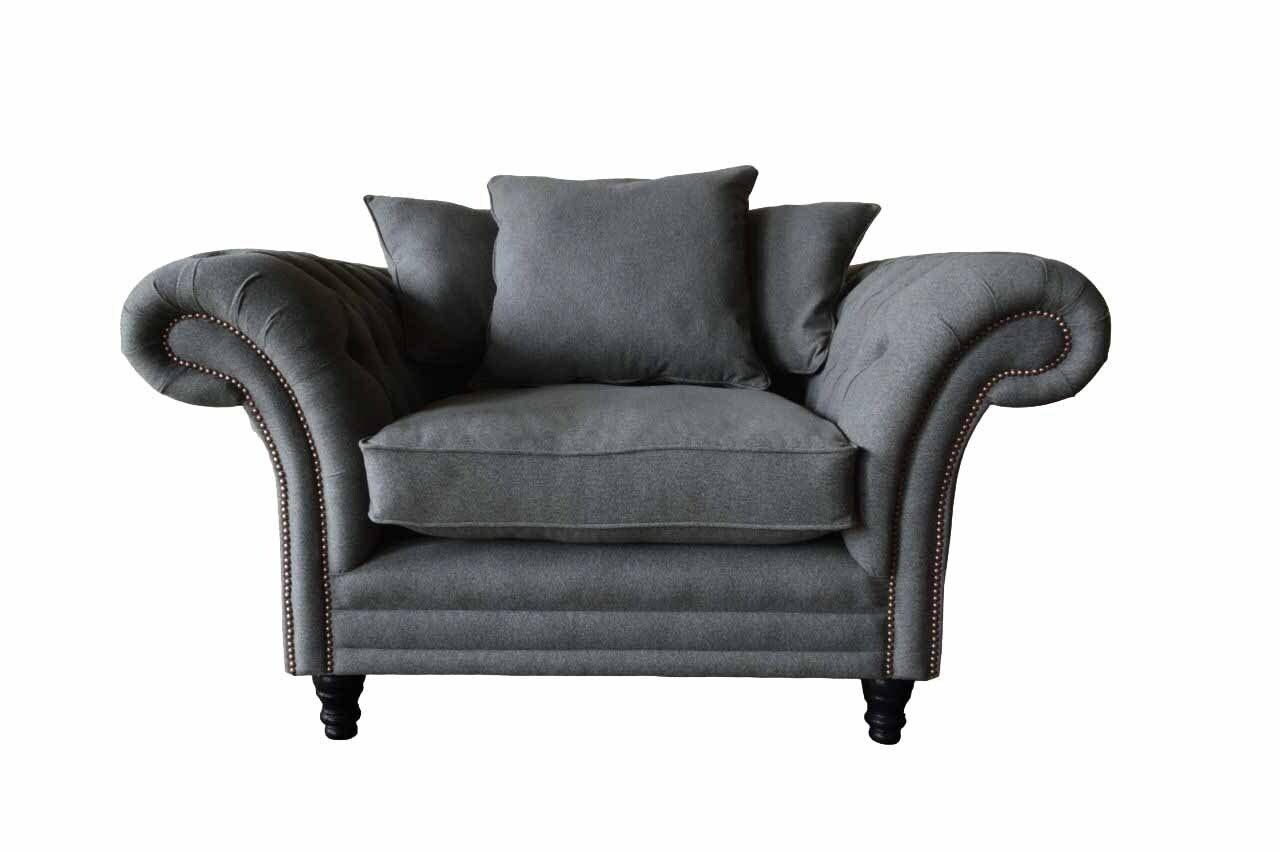 Couchen, Europe Chesterfield Grauer Luxus Made Sessel Sessel Polster Couch In Design Textil JVmoebel