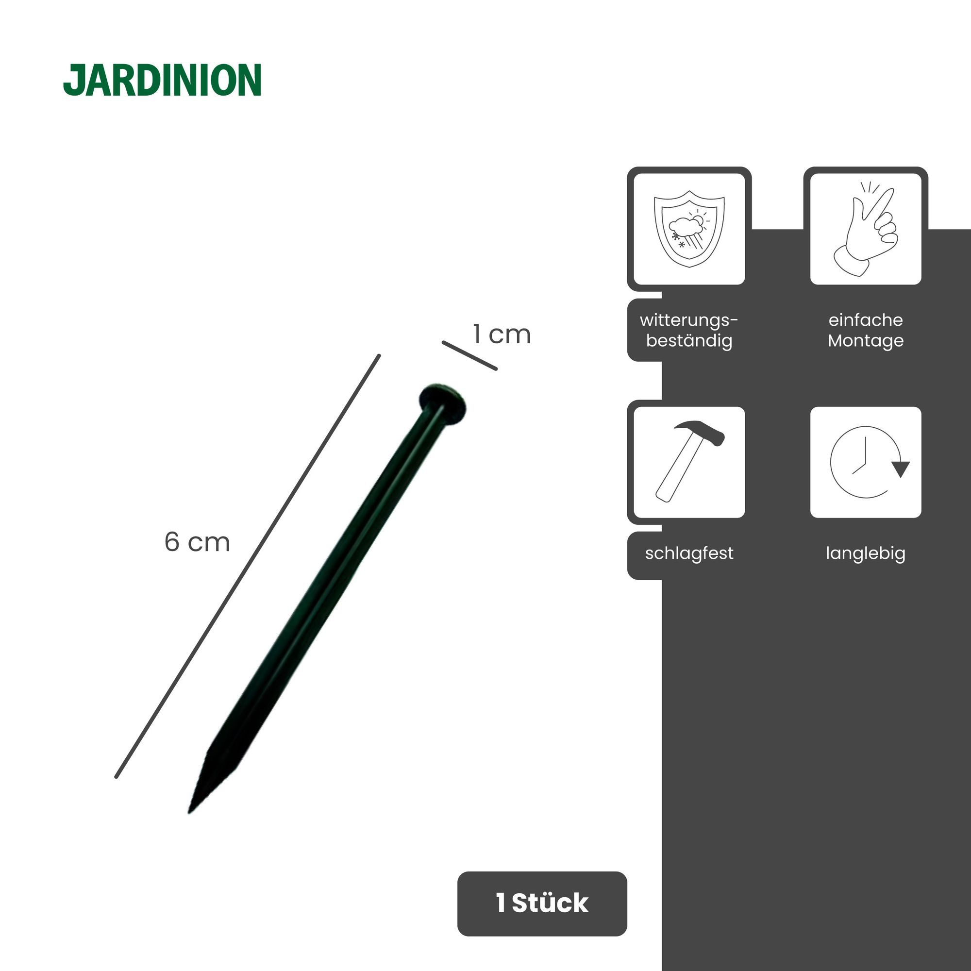 Jardinion Rasennagel Rasenkantennagel aus PVC für Rasenkanten Beeteinfassung, Schwarz, 1-St., Umrandung Gartenbeet, wetter- und witterungsbeständiges Material