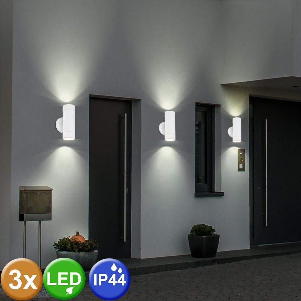 etc-shop Außen-Wandleuchte, Leuchtmittel inklusive, Neutralweiß, 3er Set Wand Lampen weiß Energie Spar Up Down Außen Strahler GU10 im