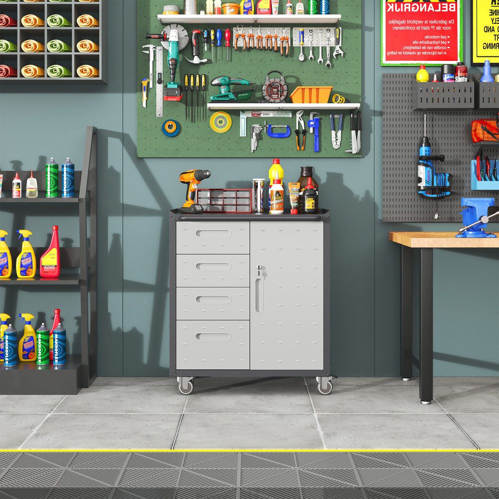 BBWL Werkzeugschrank mit Schubladen abschließbar Schwerlast Stahl Garagenschrank Organizer Metall Werkzeugschrank rollbar 75x42x88 cm