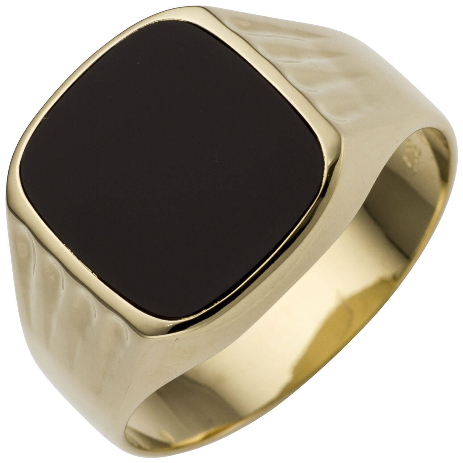 Schmuck Krone Goldring Ring aus 585 Gelbgold Onyx schwarz flach B: 14,7mm, Gold 585