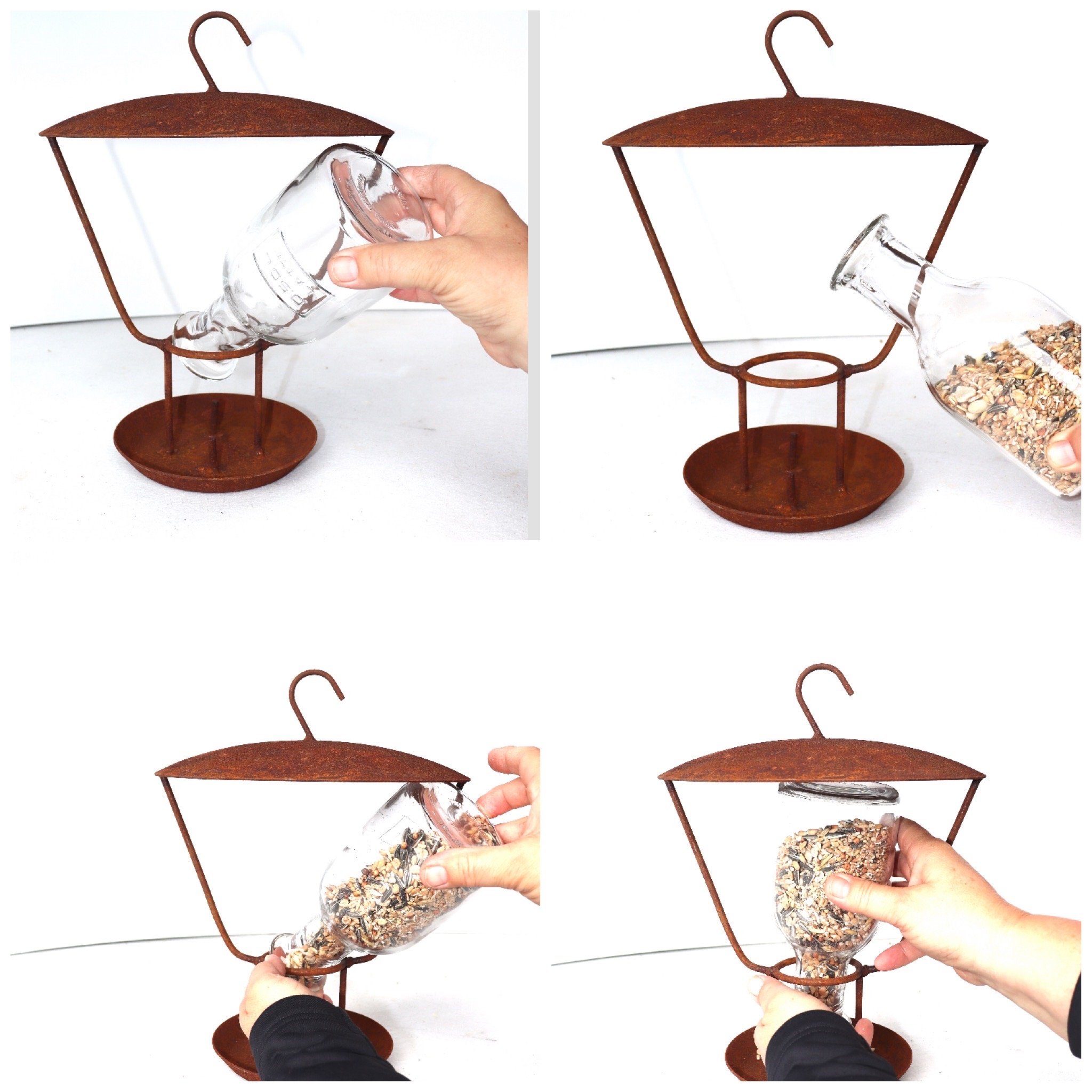 Hirsch Terracotta Vogelhaus Vogelfutterstation mit Glasflasche aus Metall