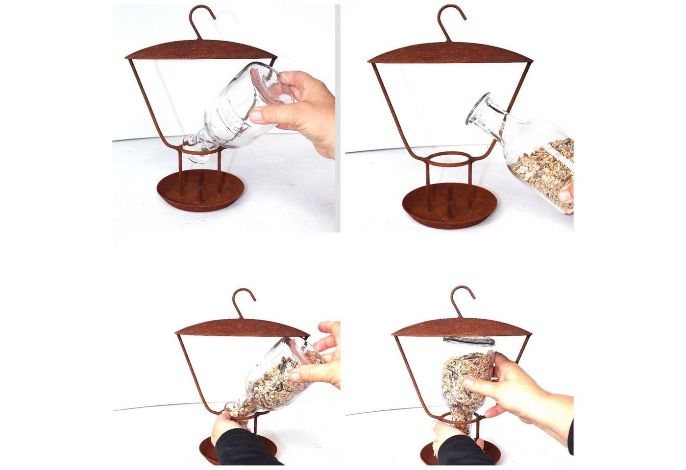 Thumbnail - Hirsch Terracotta Vogelhaus Vogelfutterstation mit Glasflasche aus Metall
