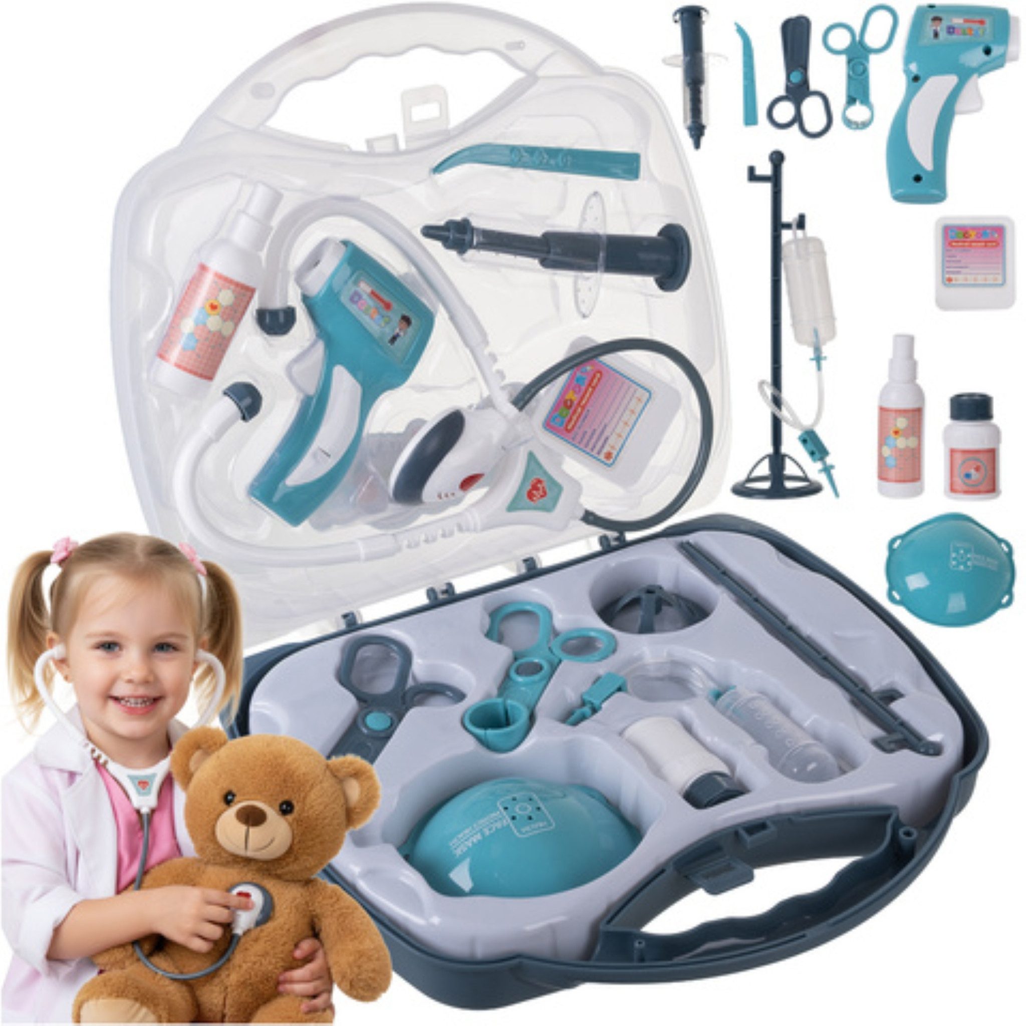KRUZZEL Spielzeug-Arztkoffer Kinder Arztkoffer Rollenspiel-Set mit Licht- und Soundfunktionen, (Arztkoffer Rollenspiel-Set für Kinder ab 3 Jahren mit Zubehör, 13-teiliges Kinder-Arztkoffer-Spielset mit Licht, Sound und Zubehör), Rollenspiel Arzt Licht- un
