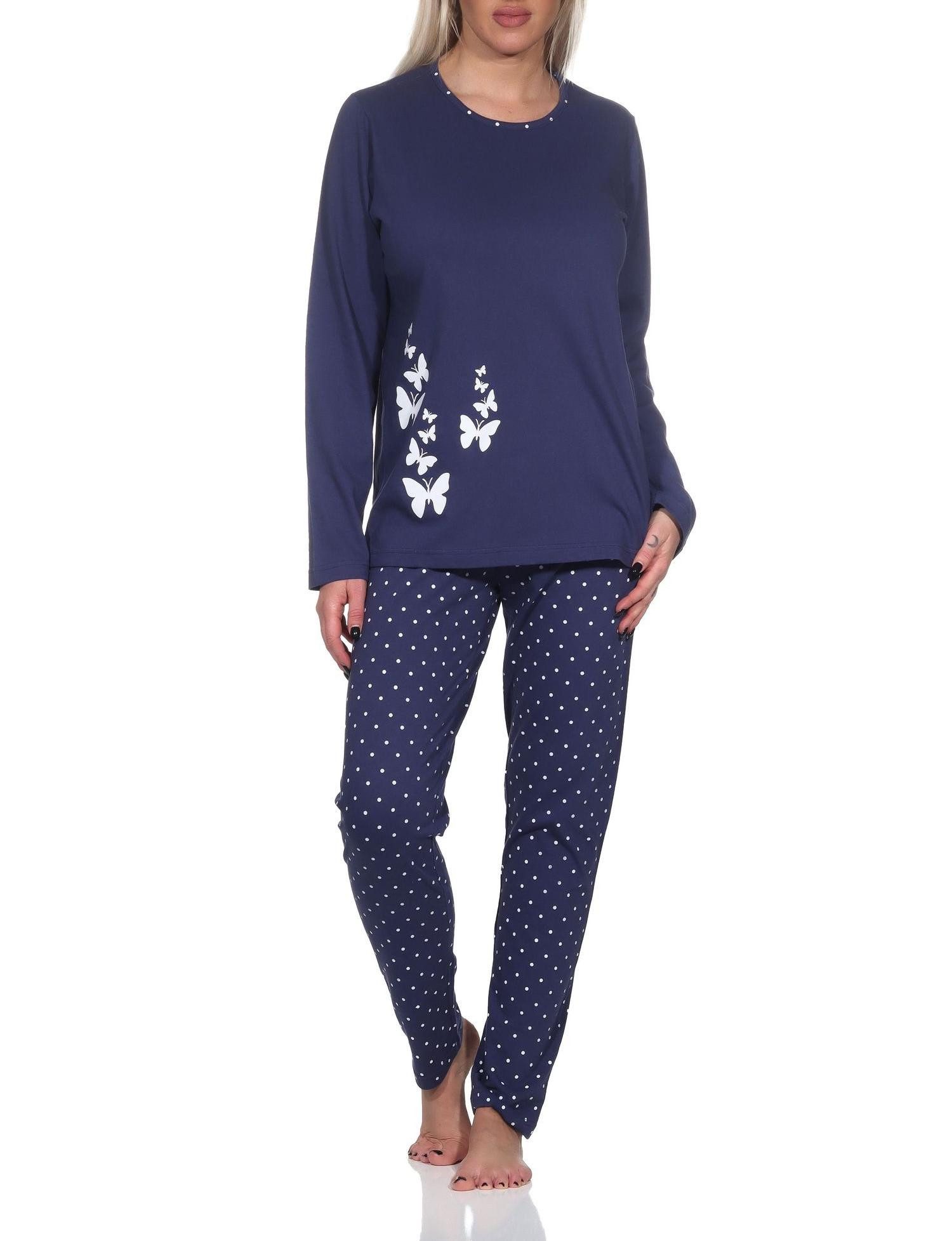 Pyjama Normann Damen Schlafanzug lang mit Pyjamahose in Tupfen Punkte Optik
