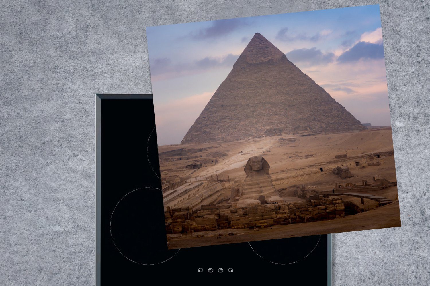 von Ägypten, cm, (1 - für küche Pyramide 78x78 MuchoWow Vinyl, der Kairo Arbeitsplatte Frontansicht tlg), Ceranfeldabdeckung, Herdblende-/Abdeckplatte