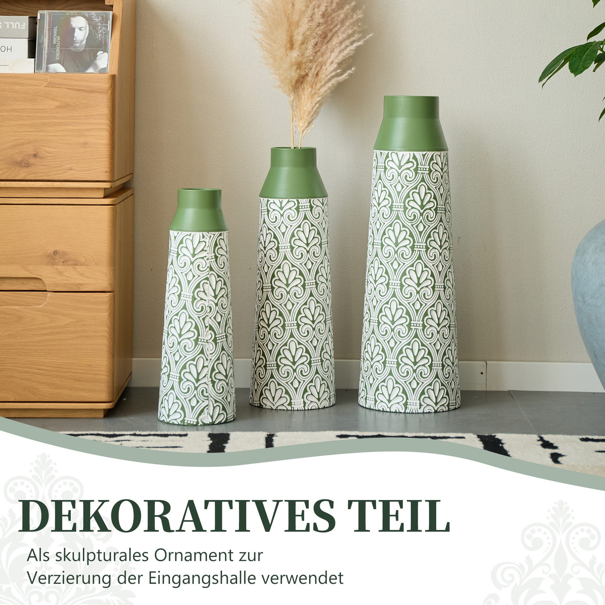 STILVORA Bodenvase 3-teiliges Metallvase-Set Halbhandgefertigte Deko-Vase mit Textur