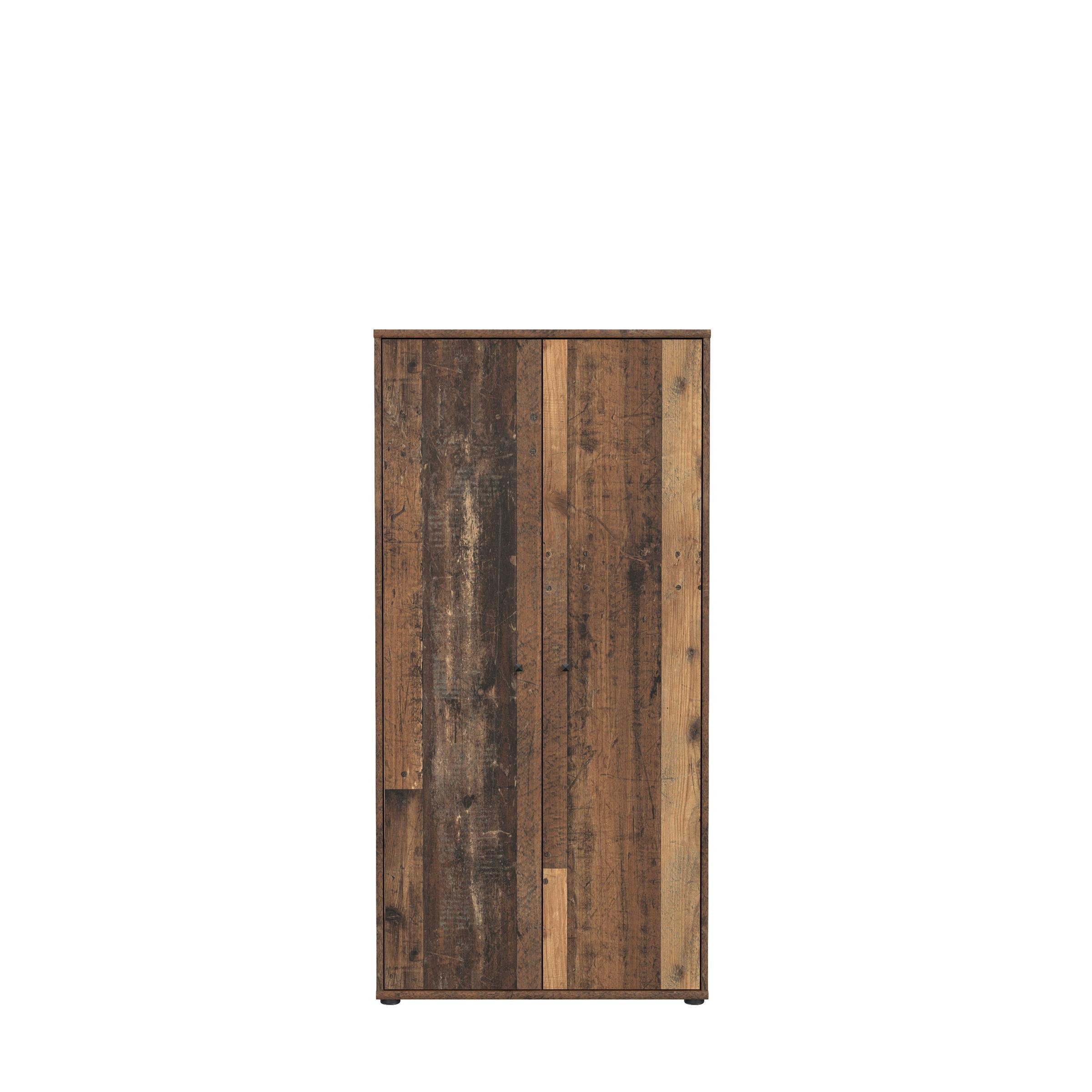 Moderner Einlegeböden. 73,7 Nachbildung Spanplatte Holztüren, Wood mit Old 3 149,5 cm, Konstruktionsboden möbelando Tiefe Breite cm Tembi Aktenschrank und aus 1 Höhe Vintage Schrank 34,8 2 cm, in