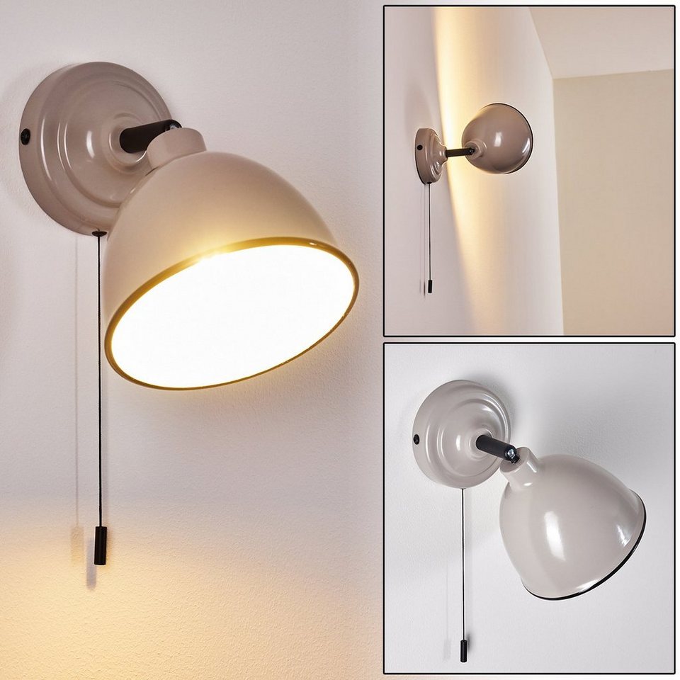 hofstein Wandleuchte »Scerne« verstellbare Wandlampe aus Metall in  Grau/Weiß/Schwarz, ohne Leuchtmittel, 1xE14, Wandspot im Retro-Design, mit  Zugschnur zum An-/Ausschalten