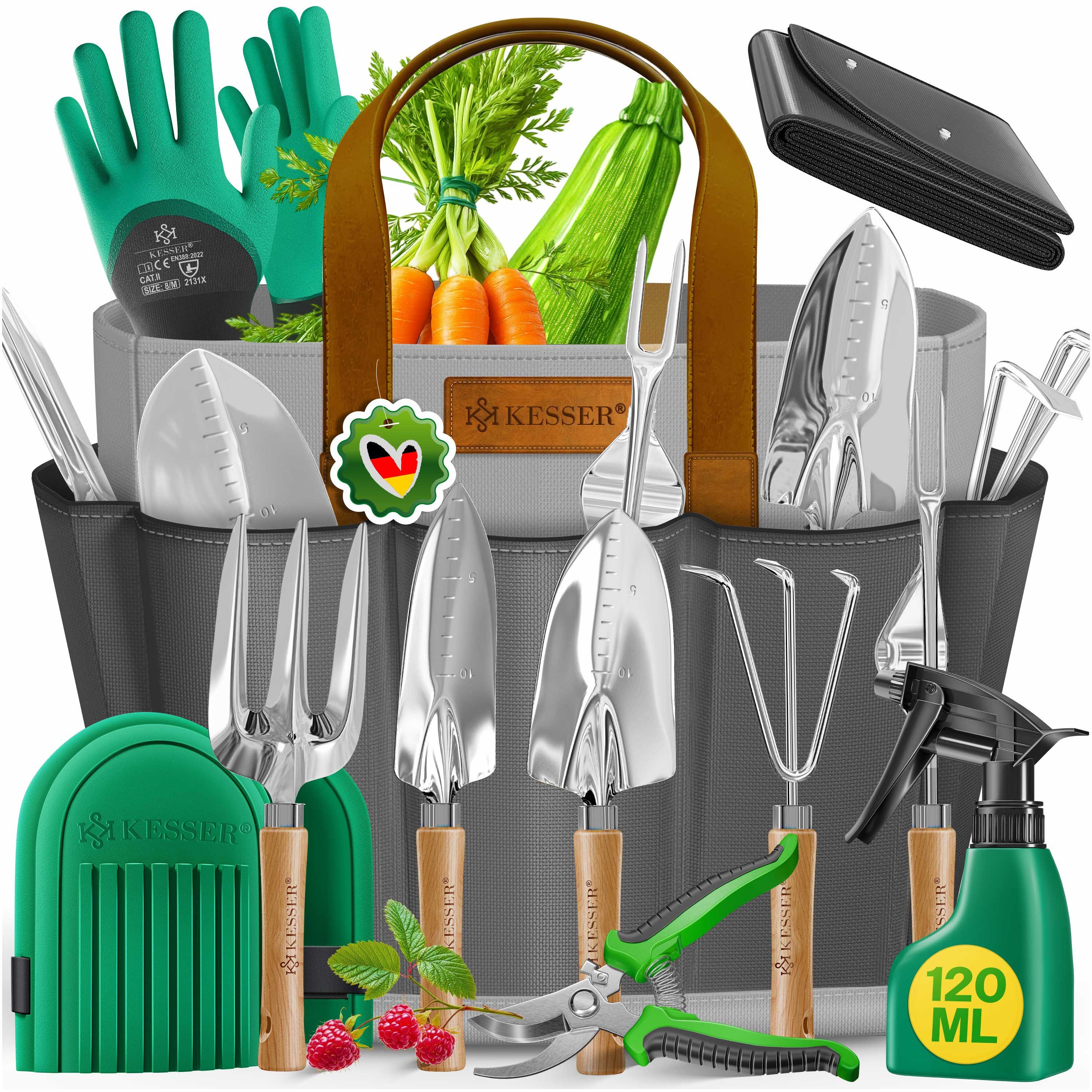 KESSER Gartenpflege-Set Gartenwerkzeug Set 10-teilig Gartengeräte mit ergonomischen Holzgriff, Handschaufel, Handgabel, Unkrautstecher, Handkelle, Handharke & Schere