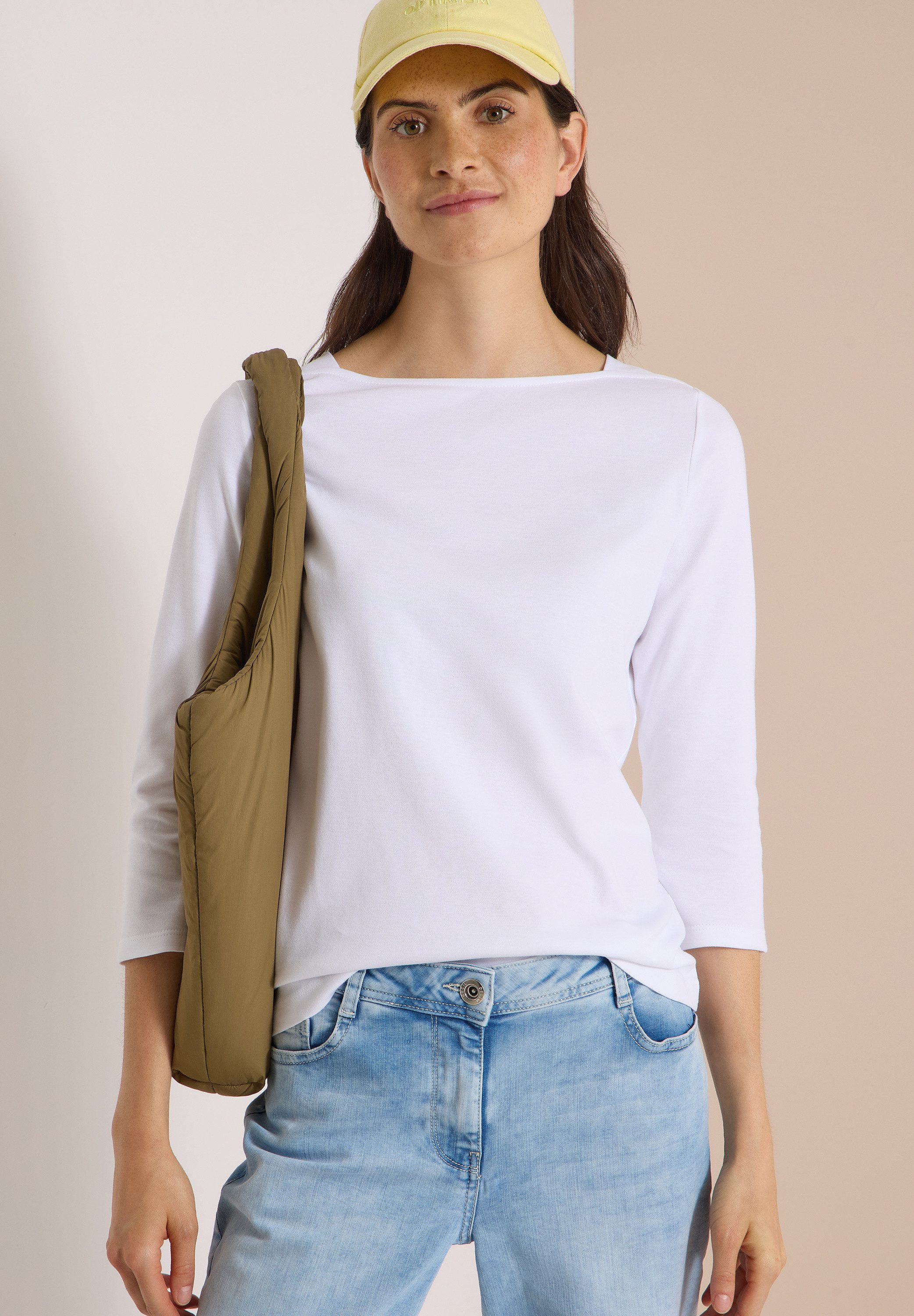 CECIL 3/4-Arm-Shirt U-Boot-Ausschnitt, unifarben, Baumwolle