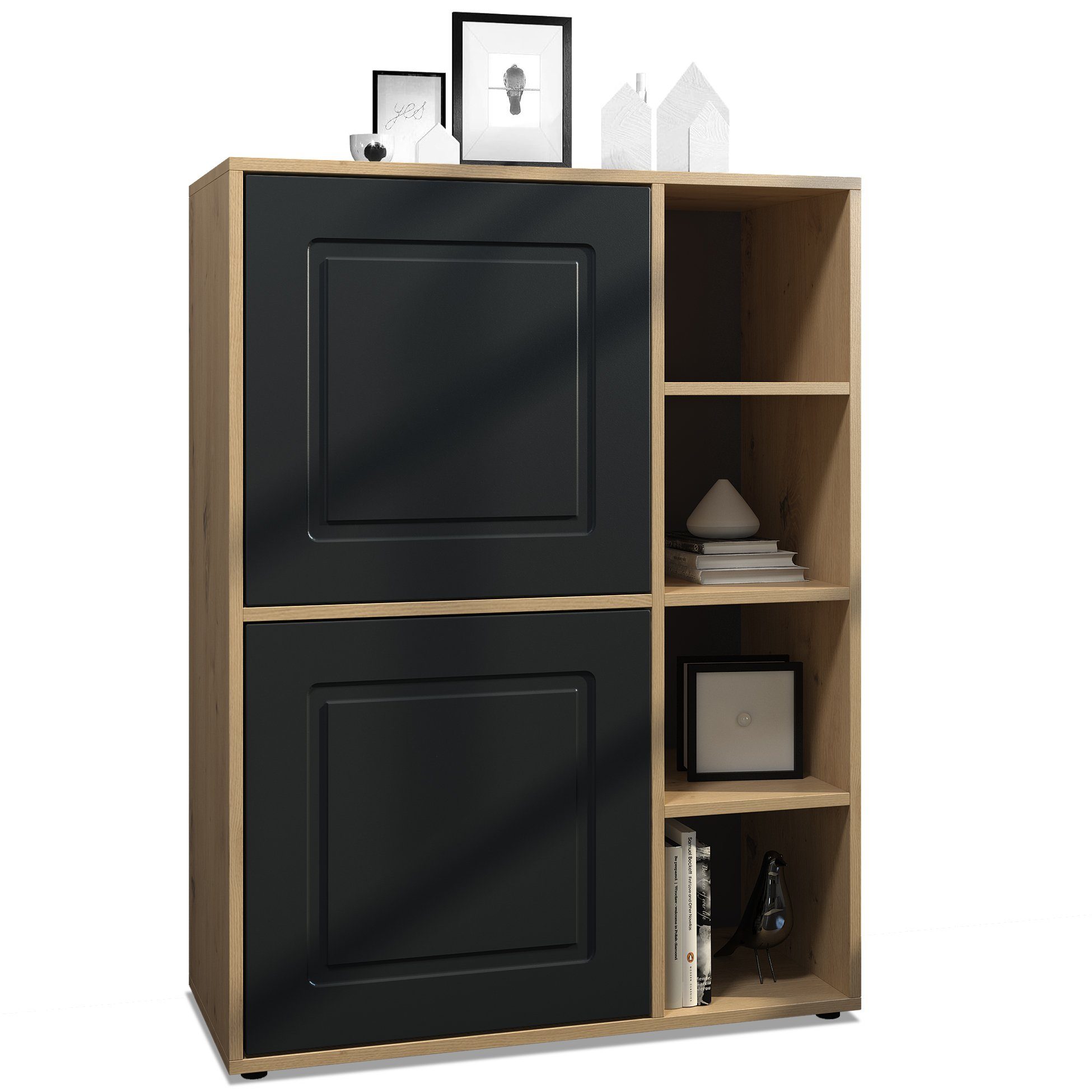 Möbelhandel Klipenstein Highboard NOAH V1, Kommode Schrank Landhaus, Korpus Eiche Artisan