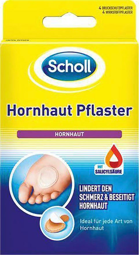 Scholl Hornhautpflaster (Set, 8 St., 4 Wirkstoffpflaster und 4 Druckschutzpflaster), Zur Entfernung von Hornhaut an den Füßen