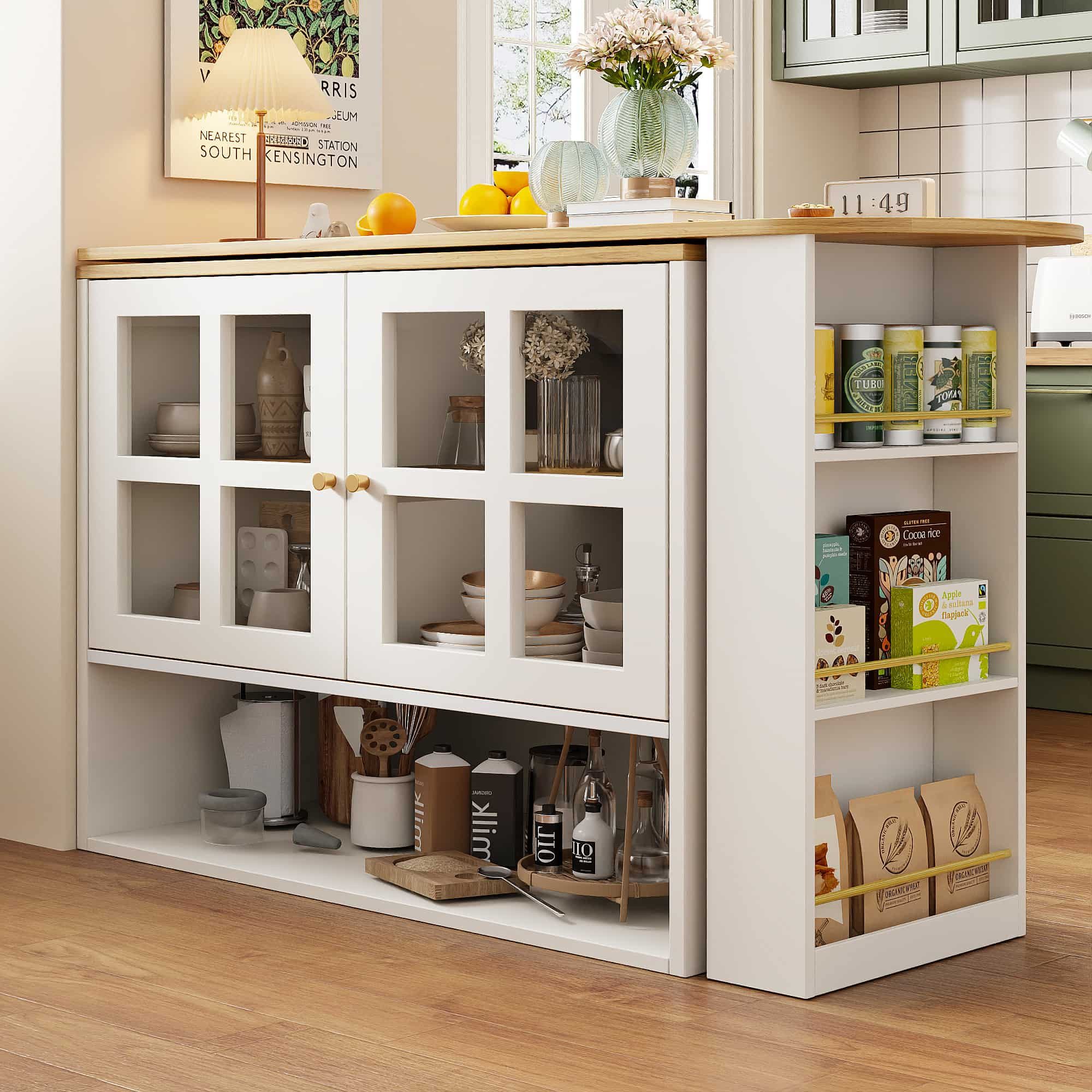 BBWL Sideboard 360° drehbare Essbar aus MDF mit Glasfronten, 5 Ablagen & Si günstig online kaufen