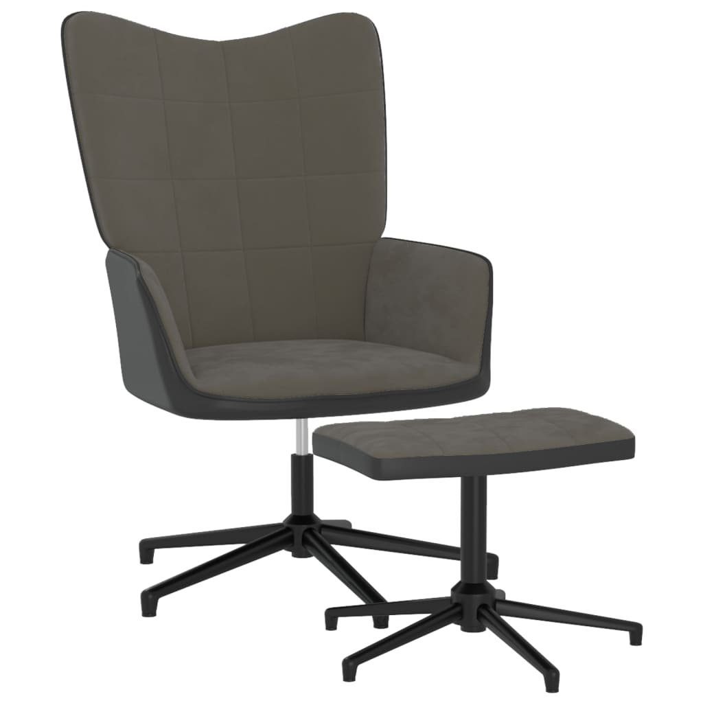 furnicato Sessel Relaxsessel mit Hocker Dunkelgrau Samt und PVC