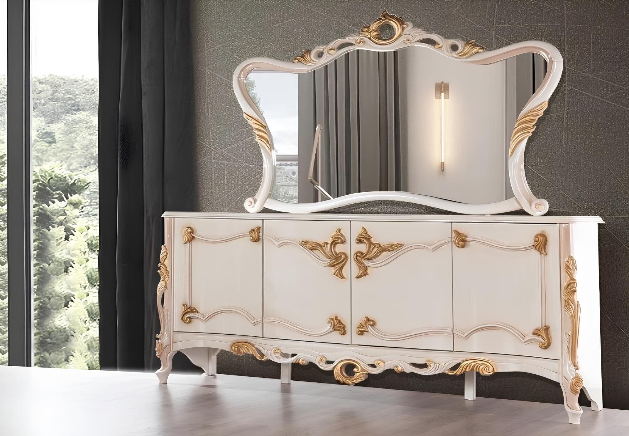 Xlmoebel Anrichte Barock Kommode mit Spiegel aus Holz für Essbereich, Made in Europa