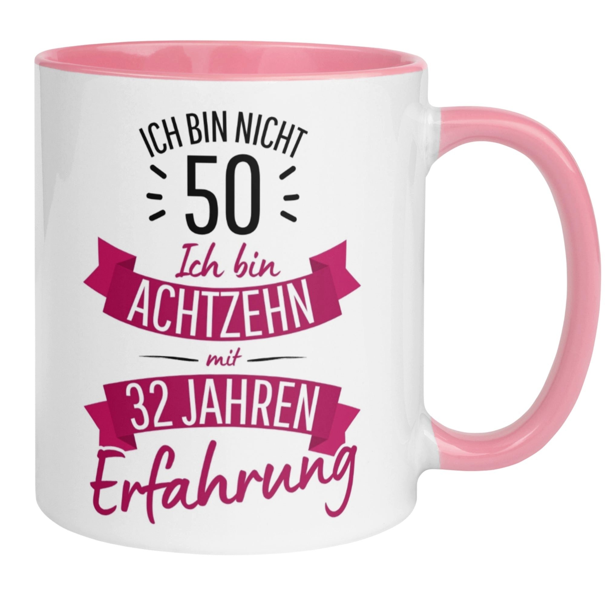 Momentals Tasse 50 Geburtstag Frau – „Nicht 50 – Ich hab Erfahrung“ – Geschenk Frauen, Beidseitiger Druck · Links- & Rechtshänder · Spülmaschinenfest