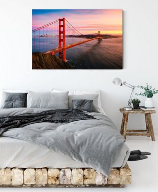 Pixxprint Leinwandbild Golden Gate Bridge bei Sonnenuntergang, Golden Gate Bridge bei Sonnenuntergang (1 St), Leinwandbild fertig bespannt, inkl. Zackenaufhänger