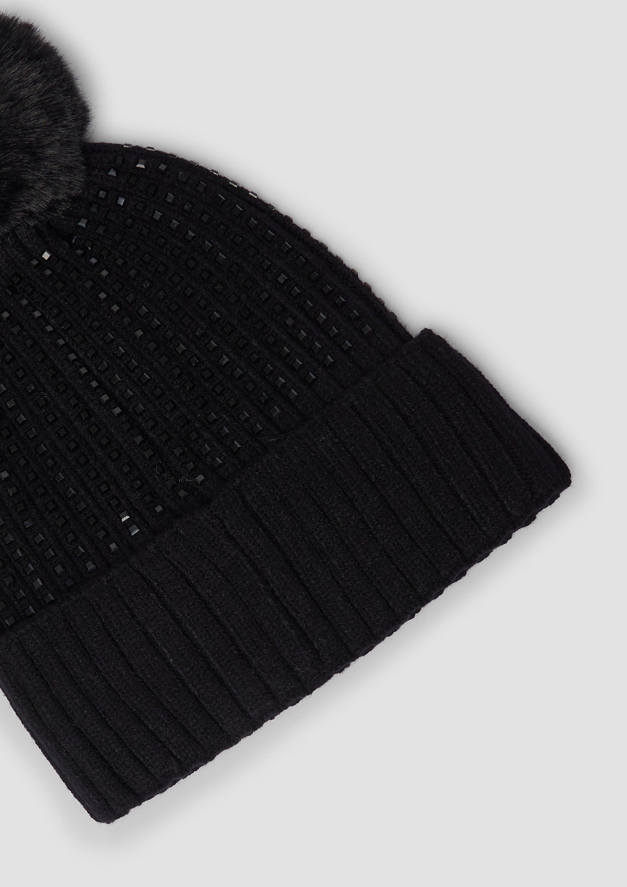 s.Oliver Strickmütze Mütze Strickmütze mit Schmucksteinen und Bommel