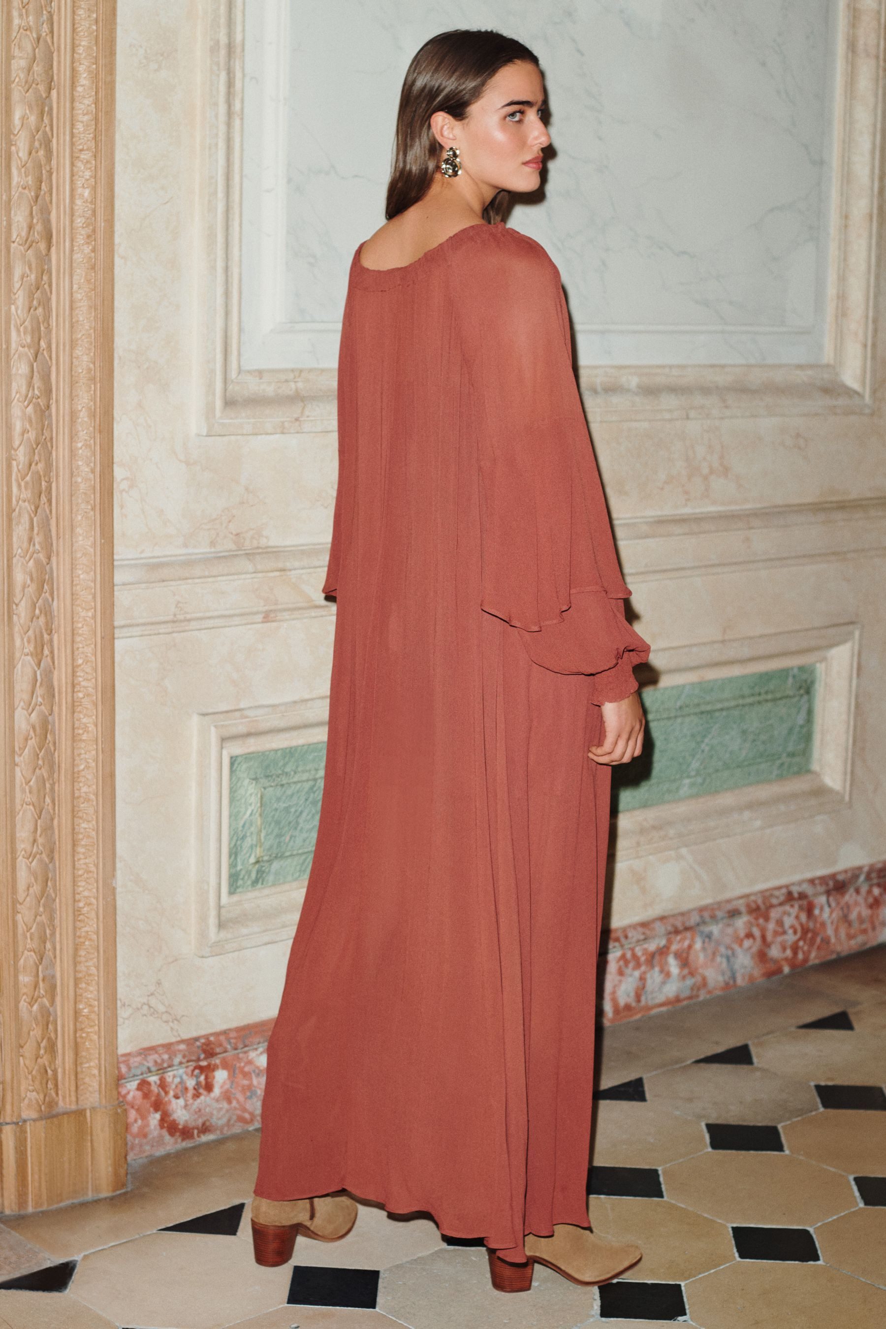 Next Maxikleid Maxikleid mit Volumenärmeln, Raffung günstig online kaufen