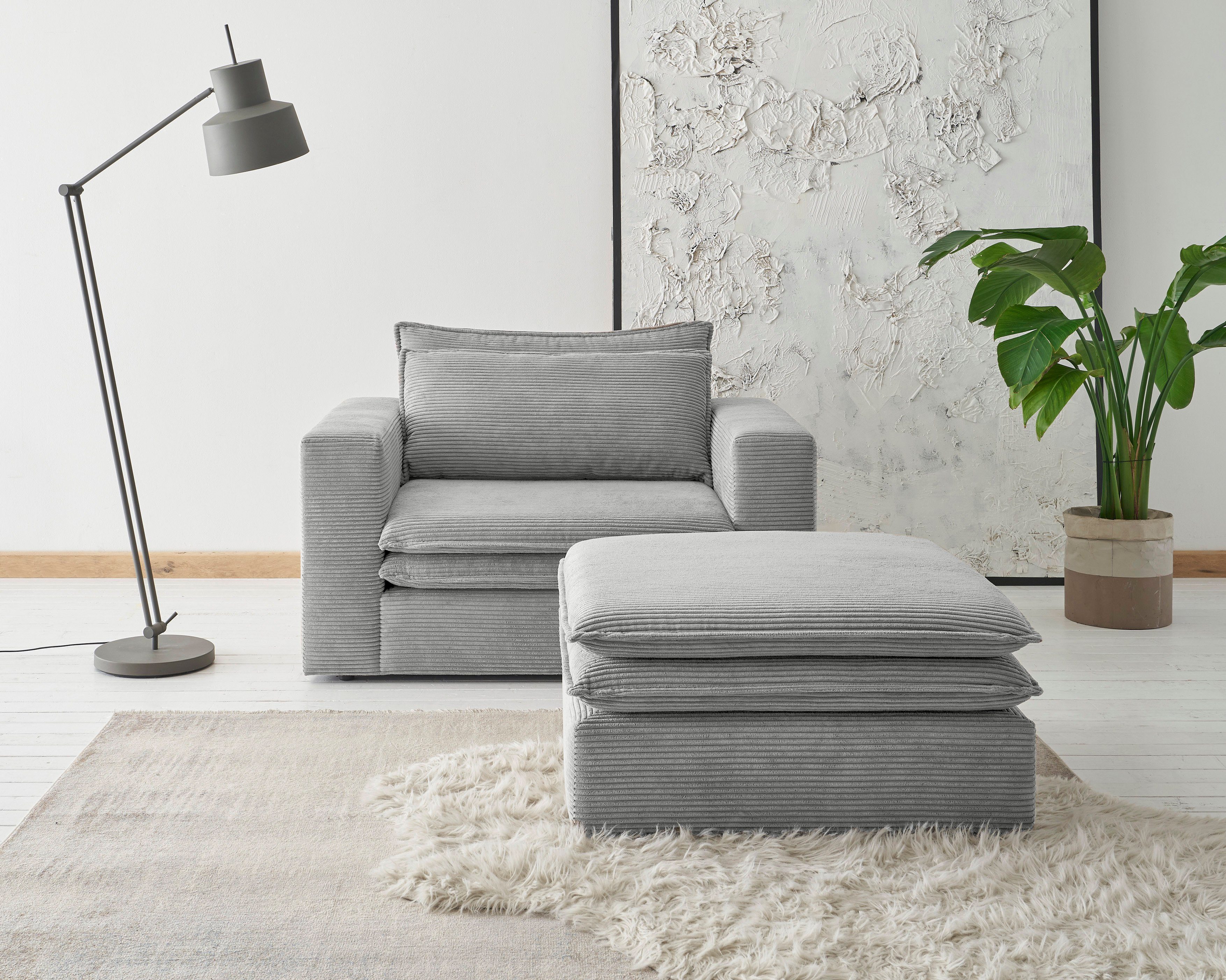 Places of Style Sitzgruppe PIAGGE, (2-tlg), Hochwertiger Cord, Loveseat und  Loveseat-Hocker im Set