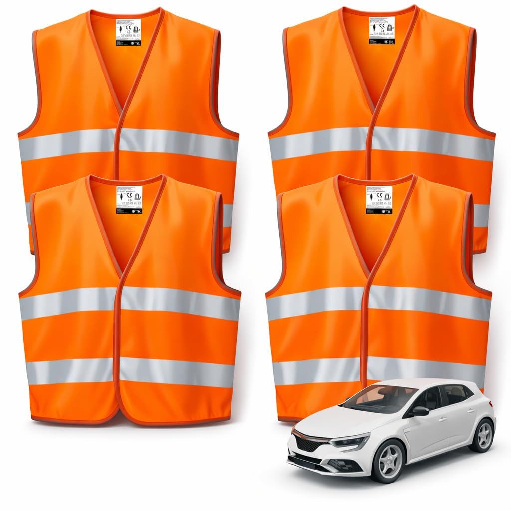 autogadget® Warnweste 4x Sicherheitsweste - Autozubehör - 2026 Unfallweste ISO20471 (Packung, 4-tlg., 4x Warnweste gelb) praktische Auto-Sicherheitskleidung