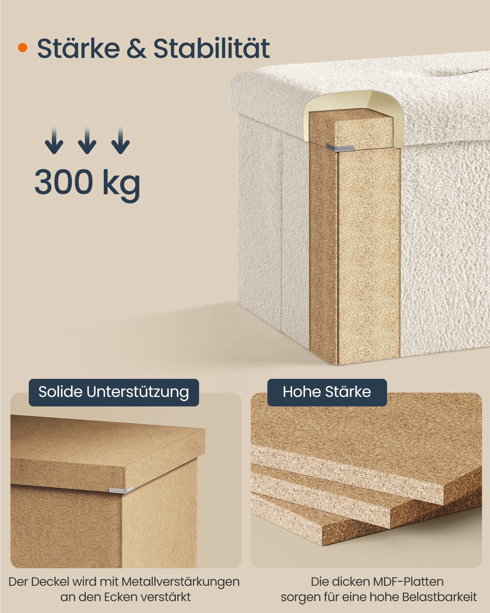 SONGMICS Sitzbank, mit Stauraum, faltbarer Sitzhocker, 38 x 11 x 38 cm bis 3 kg
